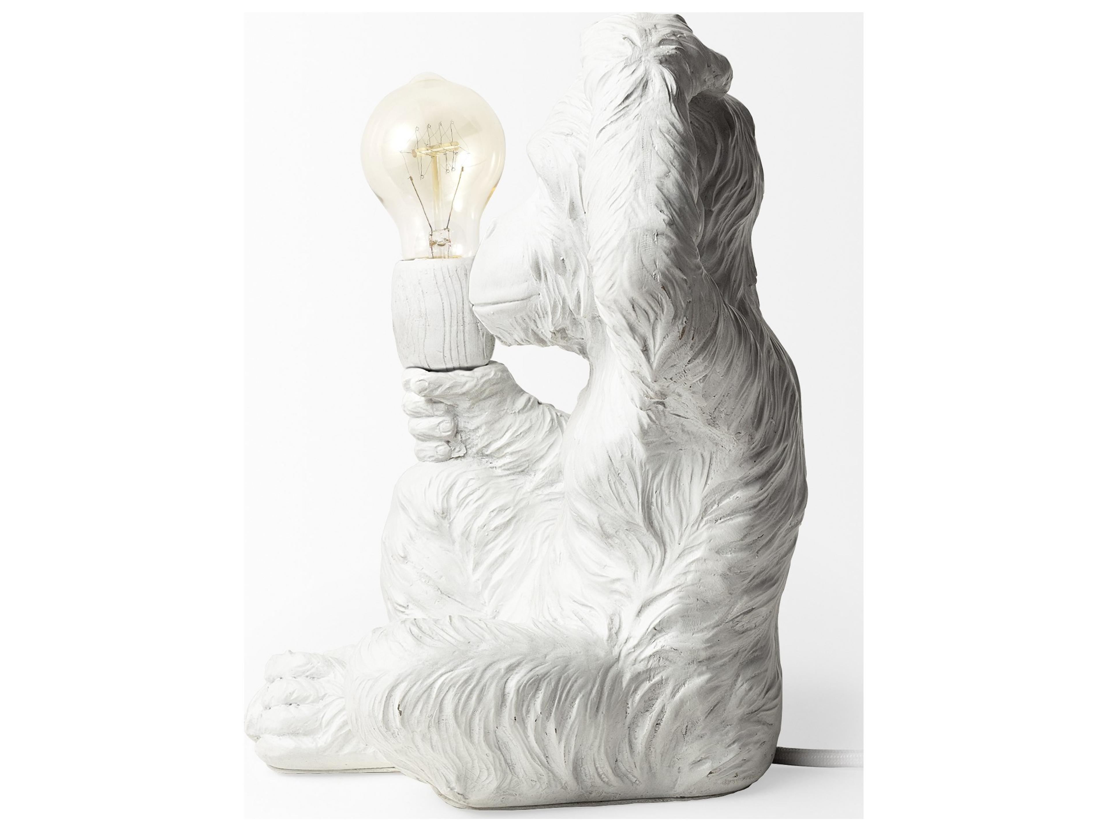 Mercana Simia (12"H) White Resin Playful Monkey Table Lamp
