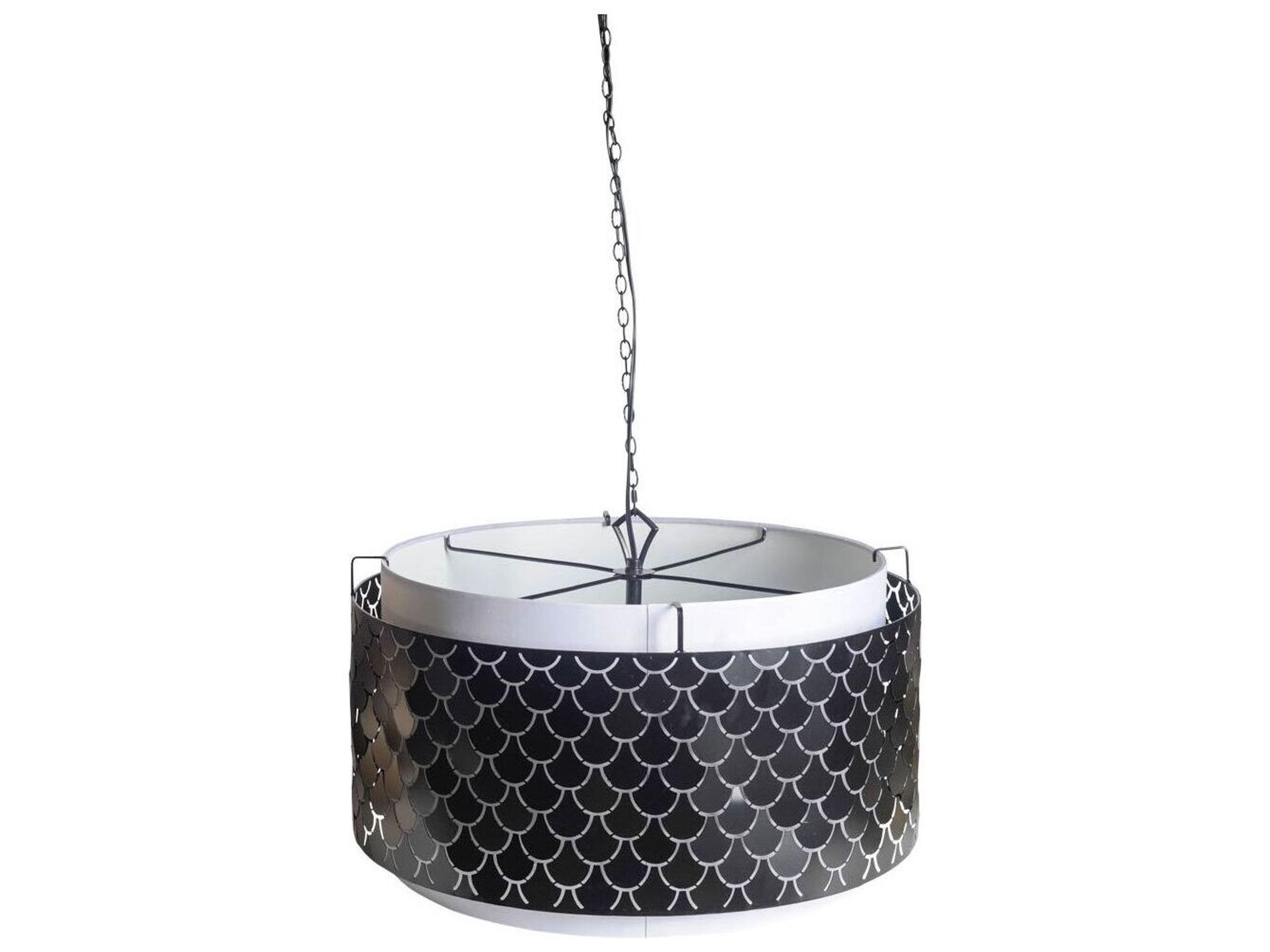 Brasseur I (26"x15") Charcoal Black Metal Fish Scale Three Bulb Chandelier