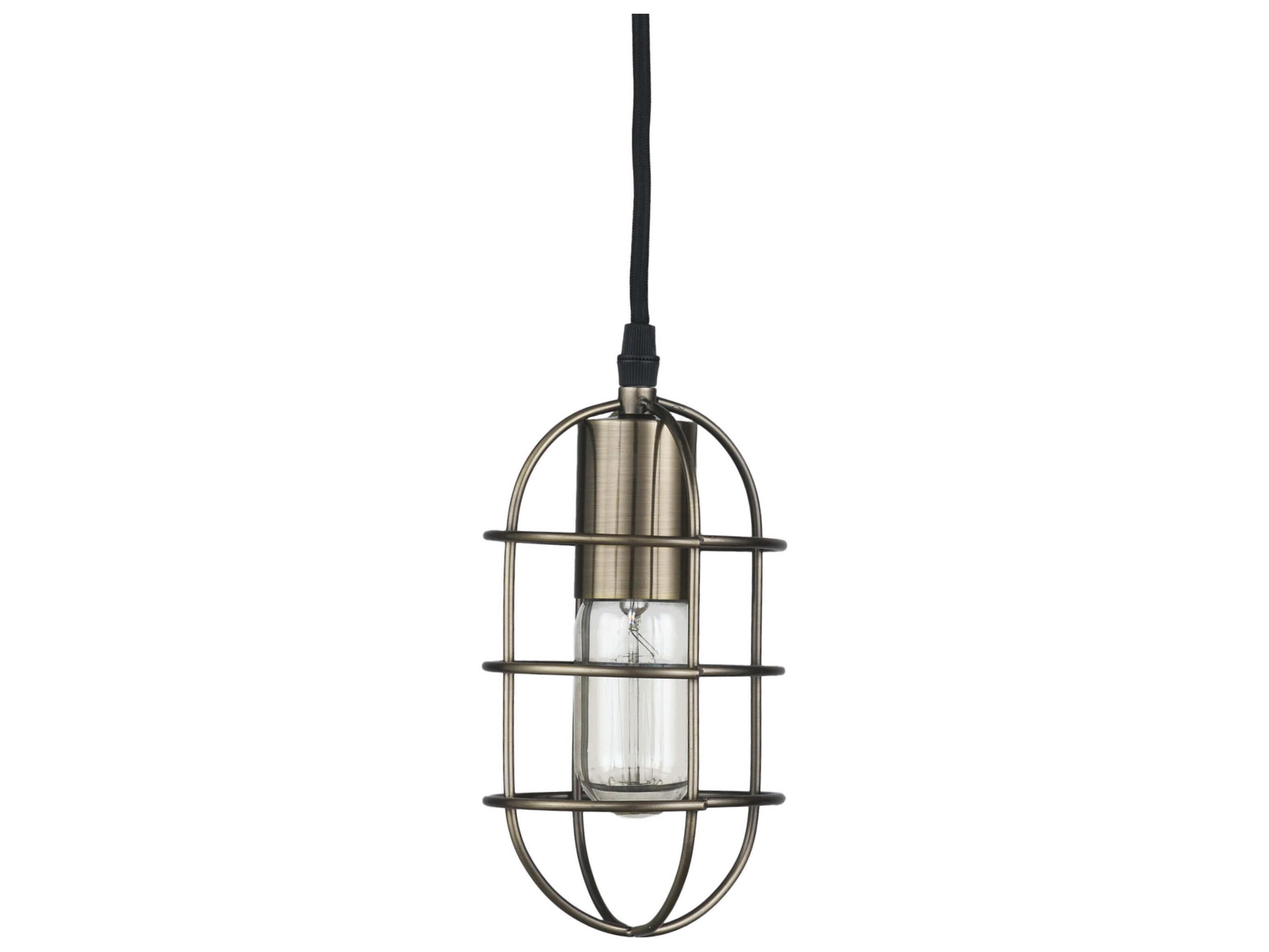 Hines I 4x8 Antiqued-Brass Metal Cage Pendant Light