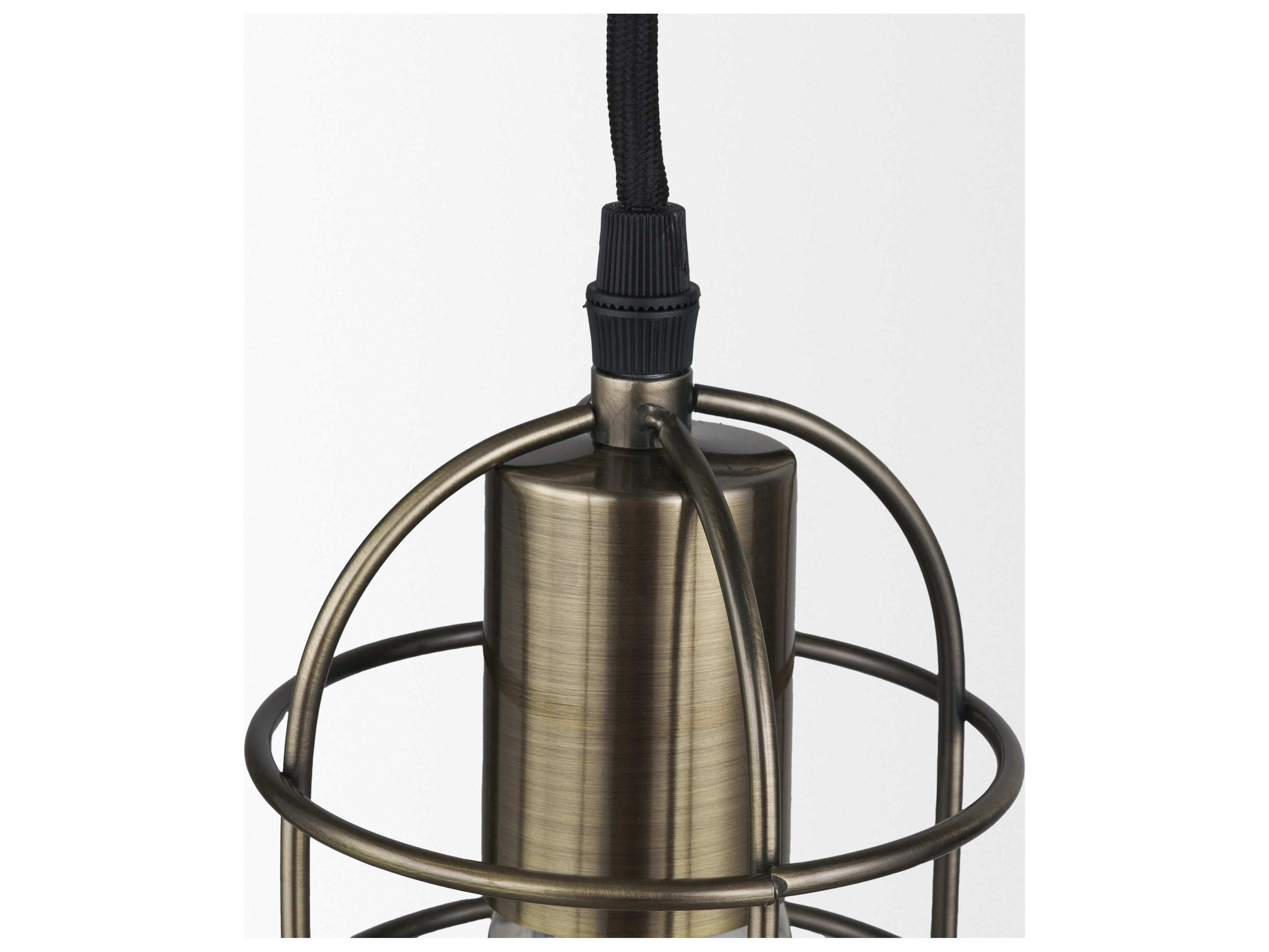 Mercana Hines I 4x8 Antiqued-Brass Metal Cage Pendant Light