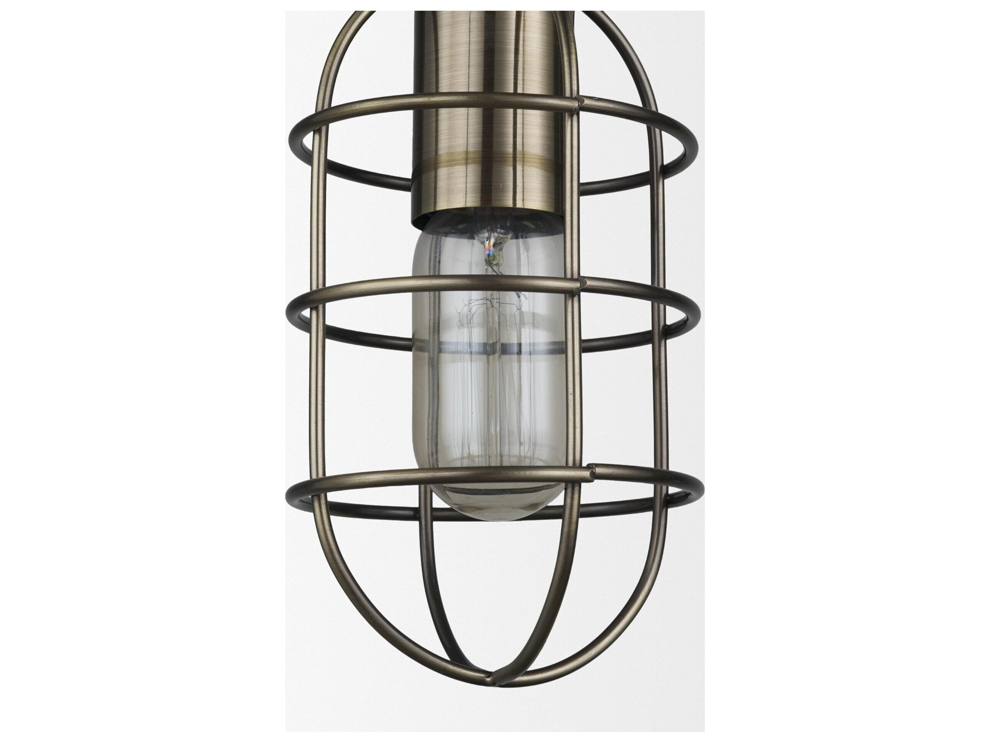 Mercana Hines I 4x8 Antiqued-Brass Metal Cage Pendant Light