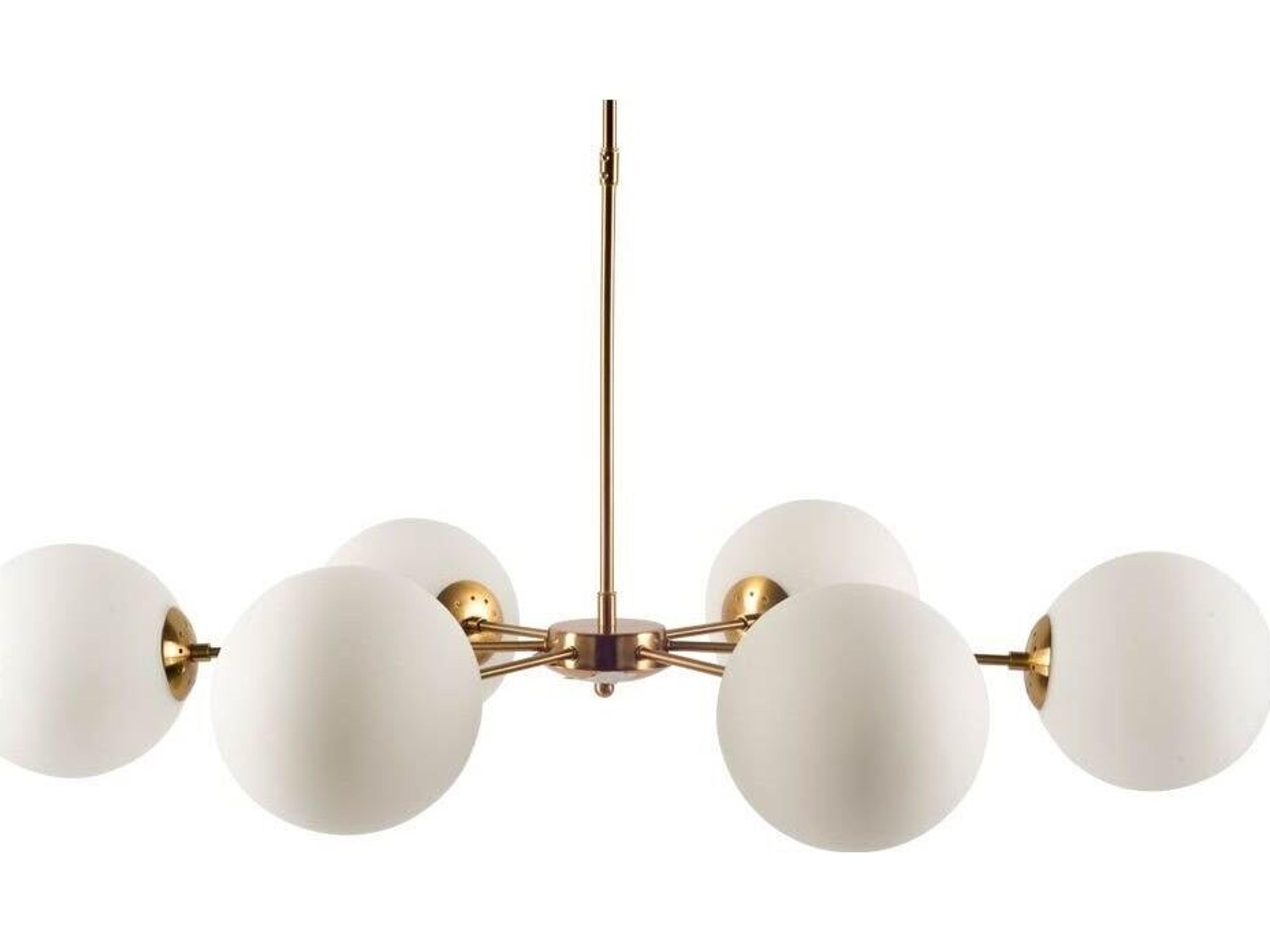 Mercana Lahey (28.3"Lx 44"Wx21"H) Gold Multi-Arm w/ Frosted Glass Globe Six Bulb Chandelier