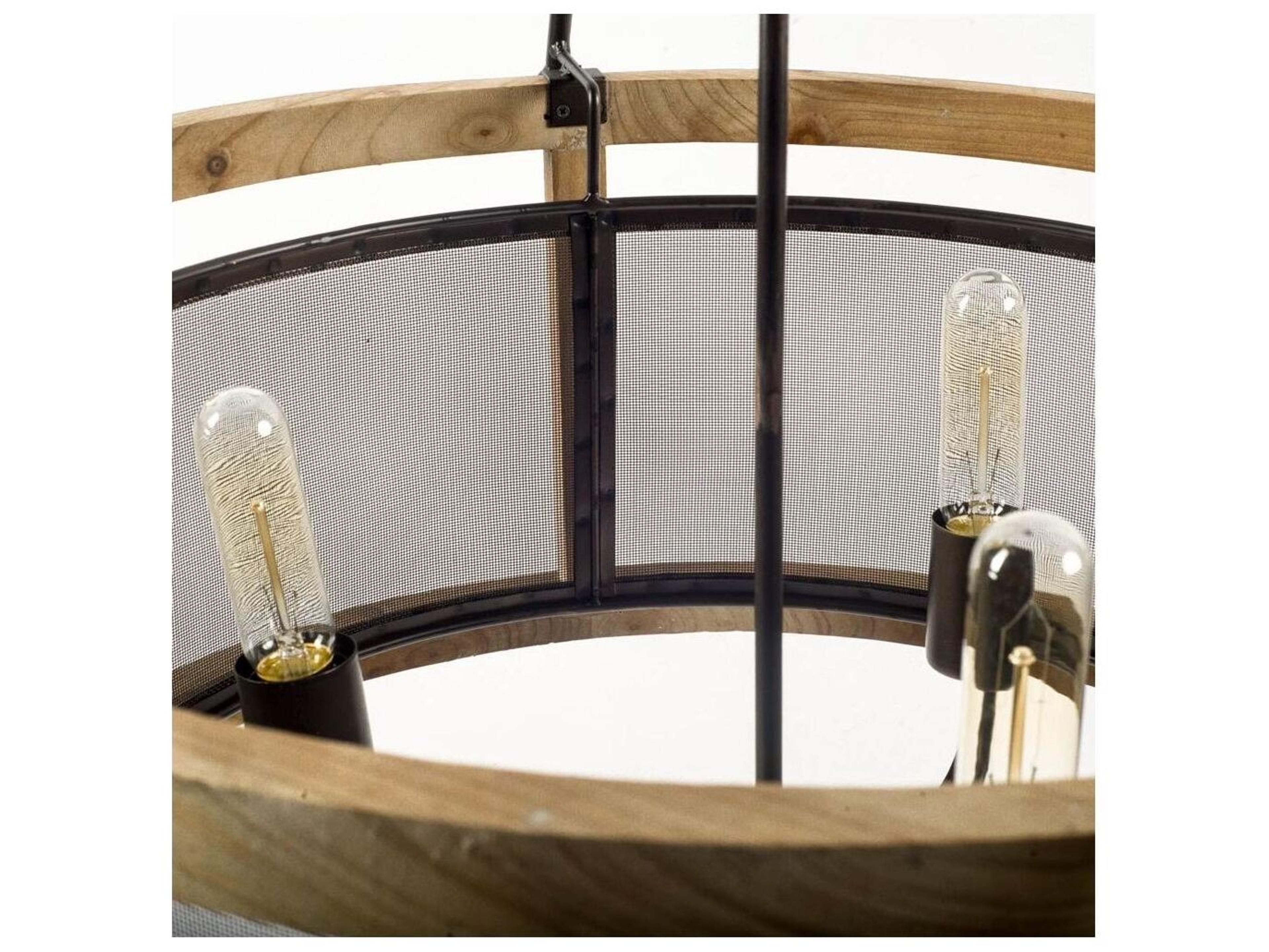 Mercana Penhill (25"x24") Black and Wooden Three Bulb Chandelier