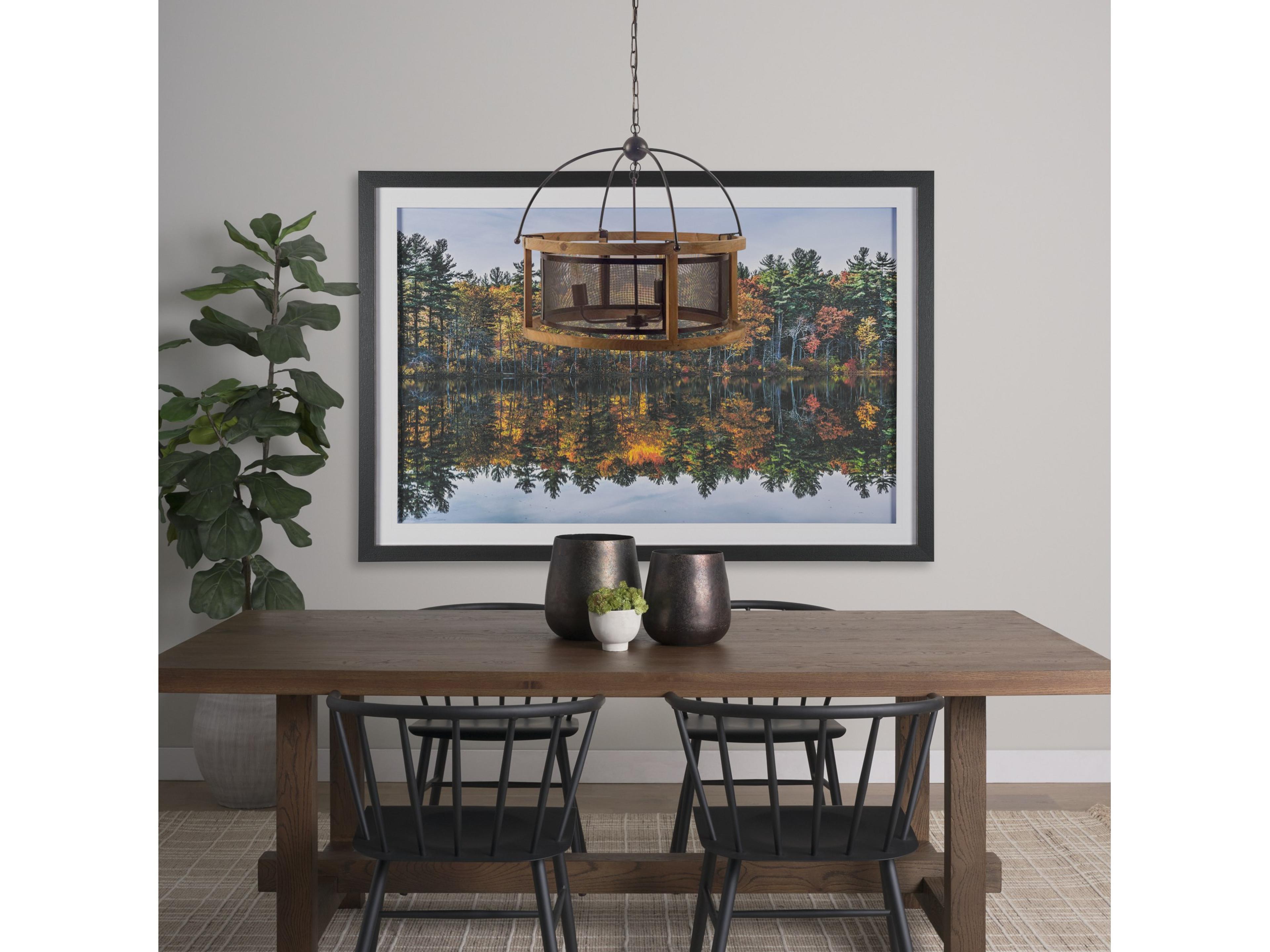 Mercana Penhill (25"x24") Black and Wooden Three Bulb Chandelier