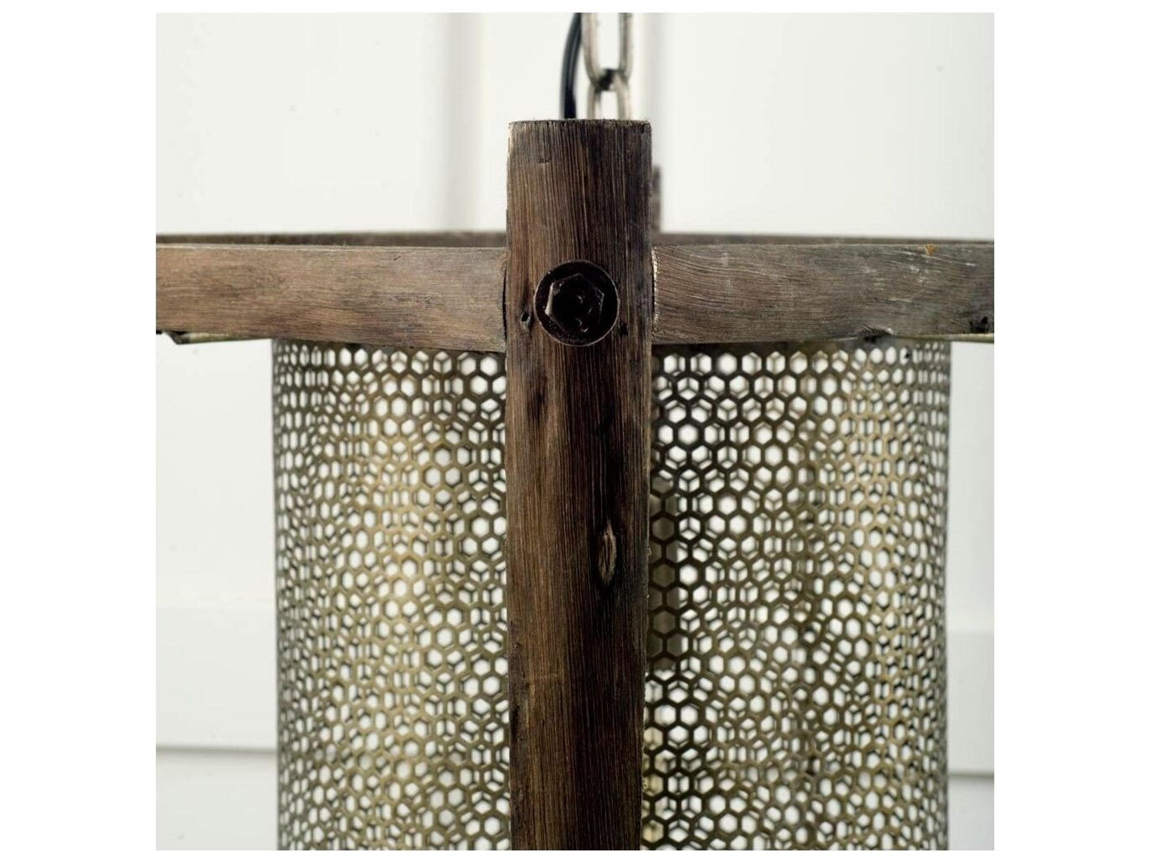 Mercana Keppler 16L x 16W x 18.3H Perforated Metal and Wood Pendant Light