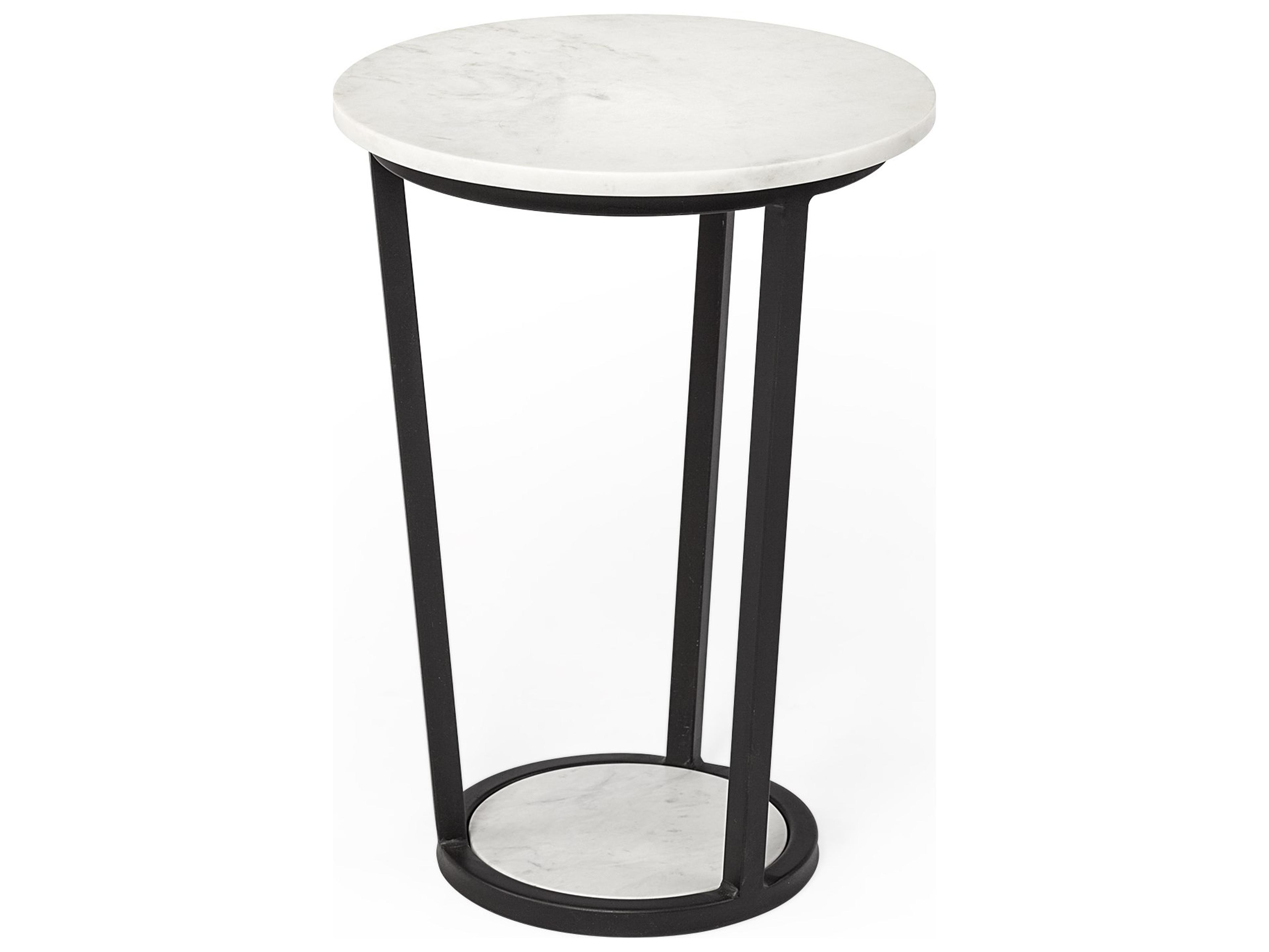 Bombola I (Small) 15L x 15W White Round Marble Top W/Black Metal Frame Accent Table