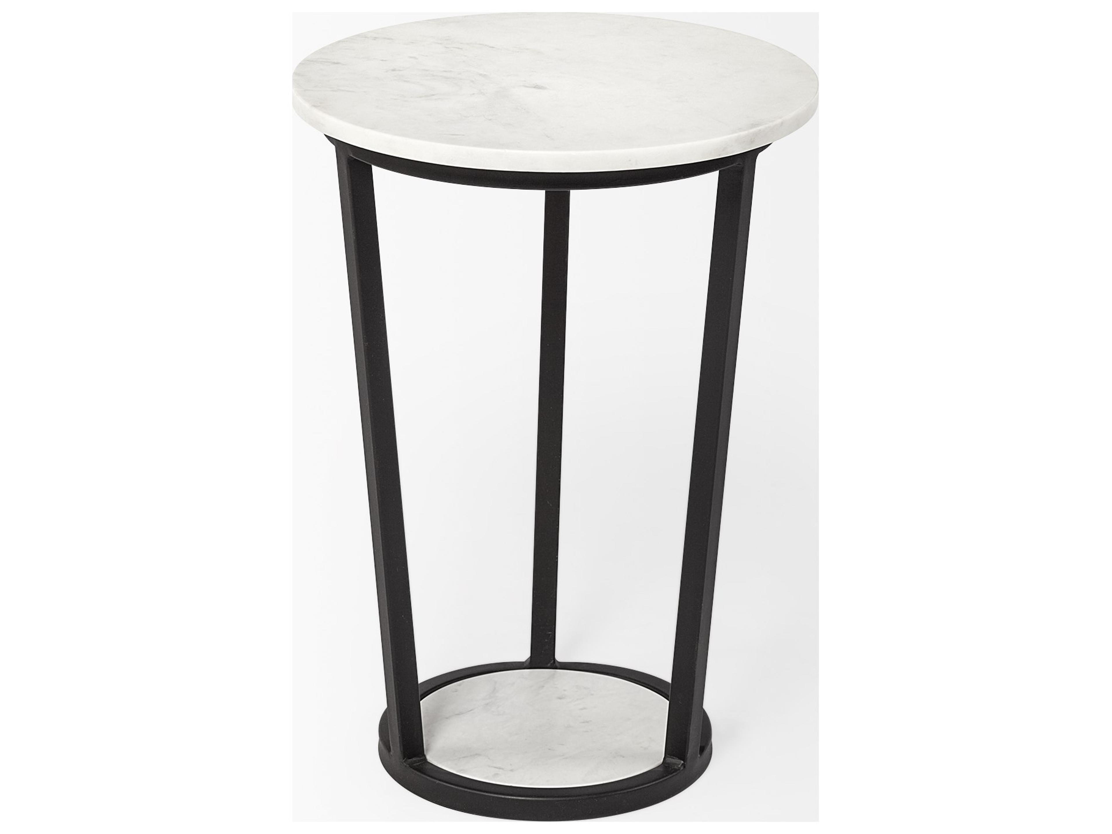 Mercana Bombola I (Small) 15L x 15W White Round Marble Top W/Black Metal Frame Accent Table
