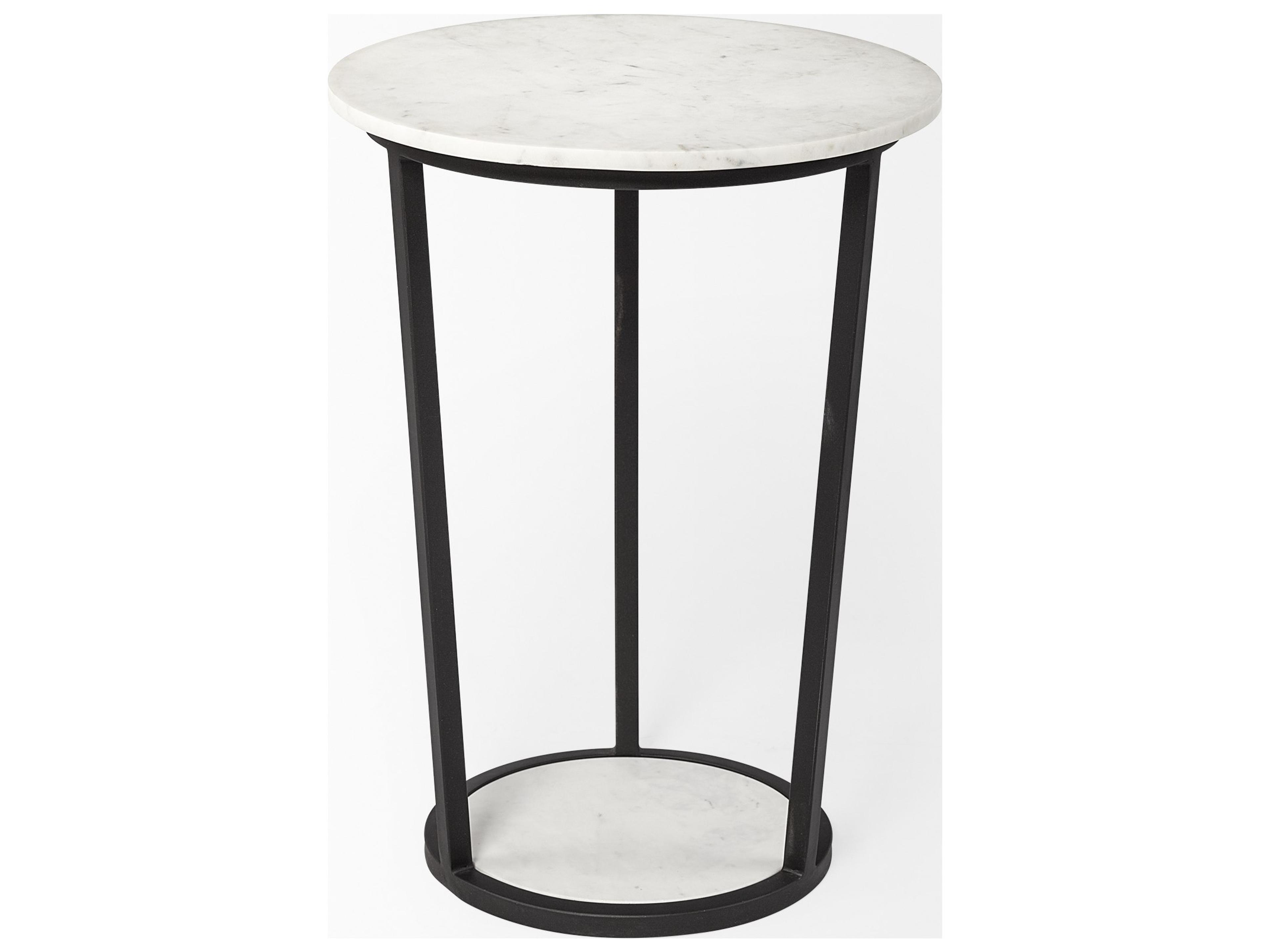 Mercana Bombola II (Large) 18L x 18W White Round Marble Top W/Black Metal Frame Accent Table