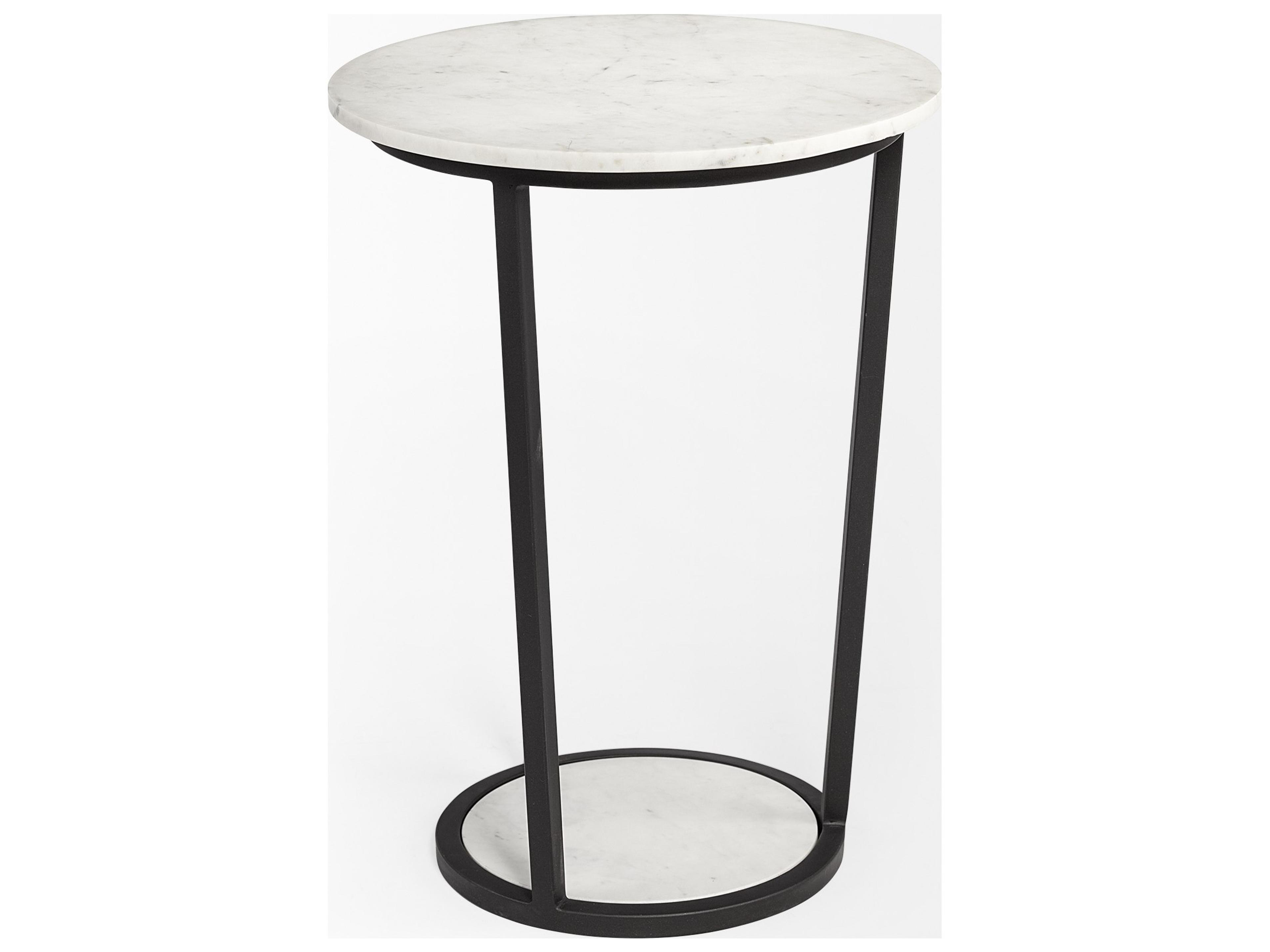 Mercana Bombola II (Large) 18L x 18W White Round Marble Top W/Black Metal Frame Accent Table