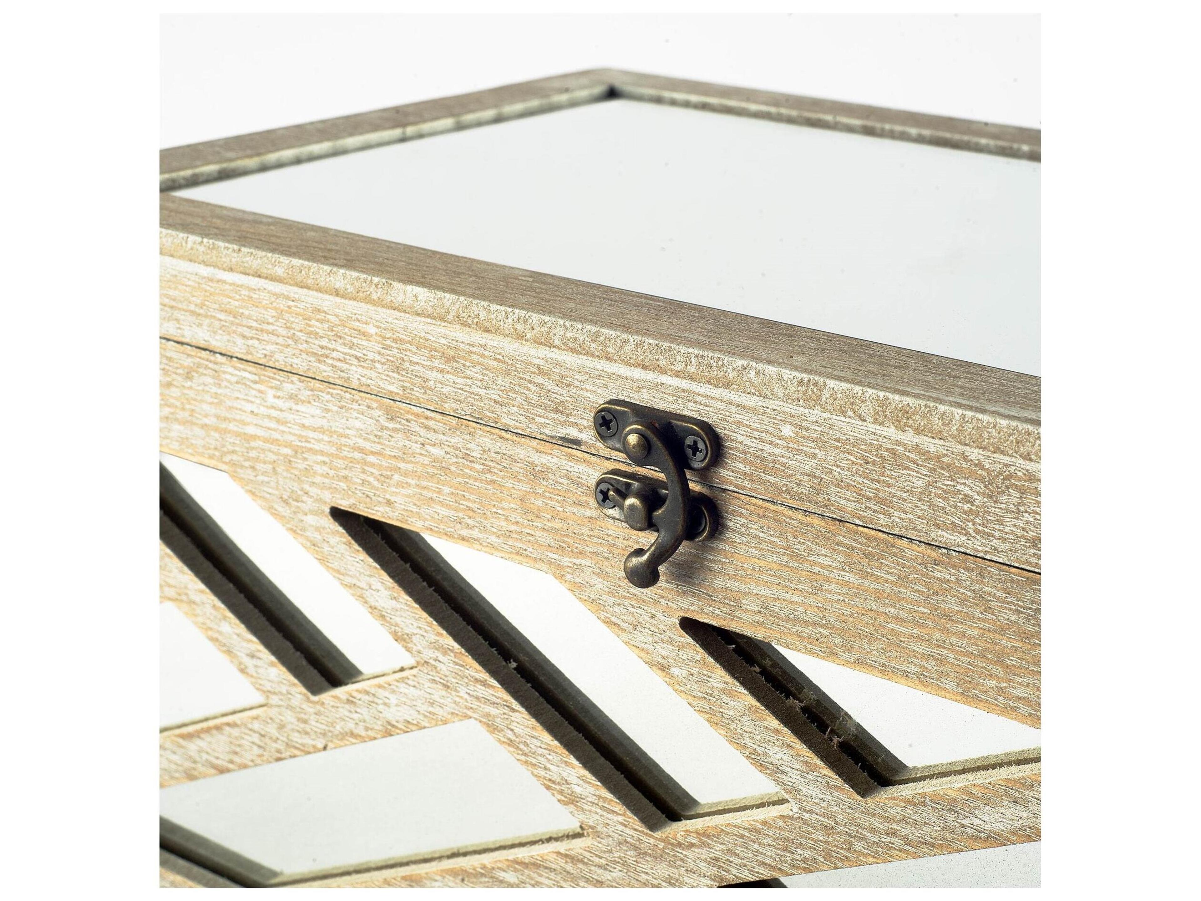 Mercana Tiffany (Set of 2) Off-White Wooden W/ Mirror Inlay Chevron Boxes