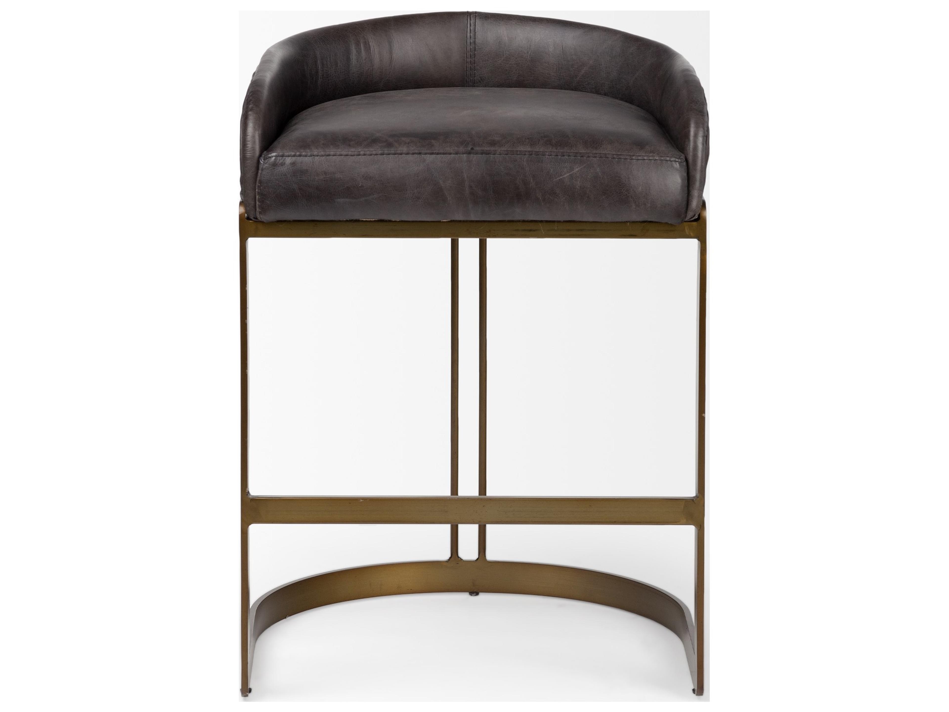Mercana Hollyfield II Black Leather Seat Gold Metal Base Counter Stool