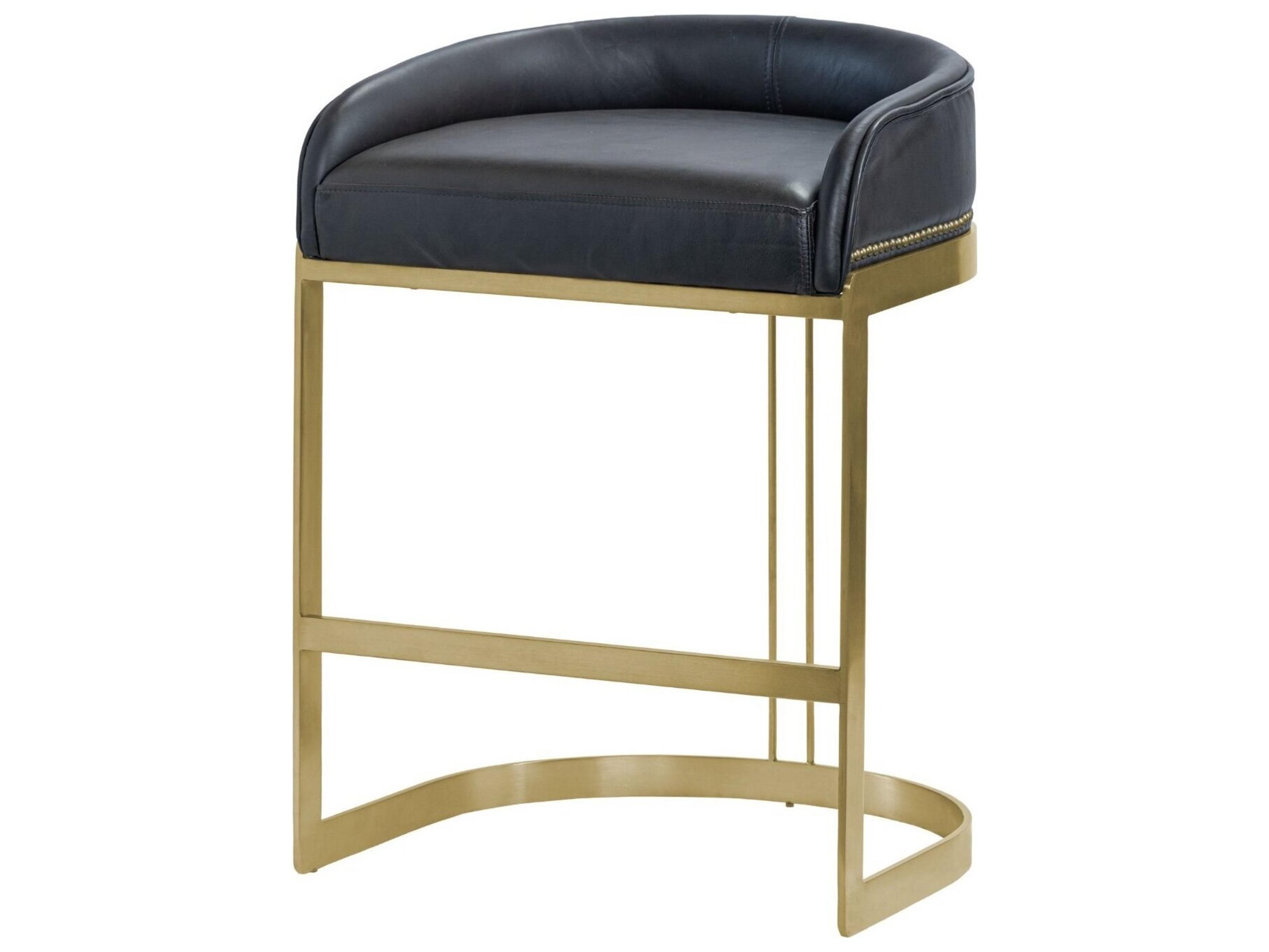 Hollyfield II Black Leather Seat Gold Metal Base Counter Stool