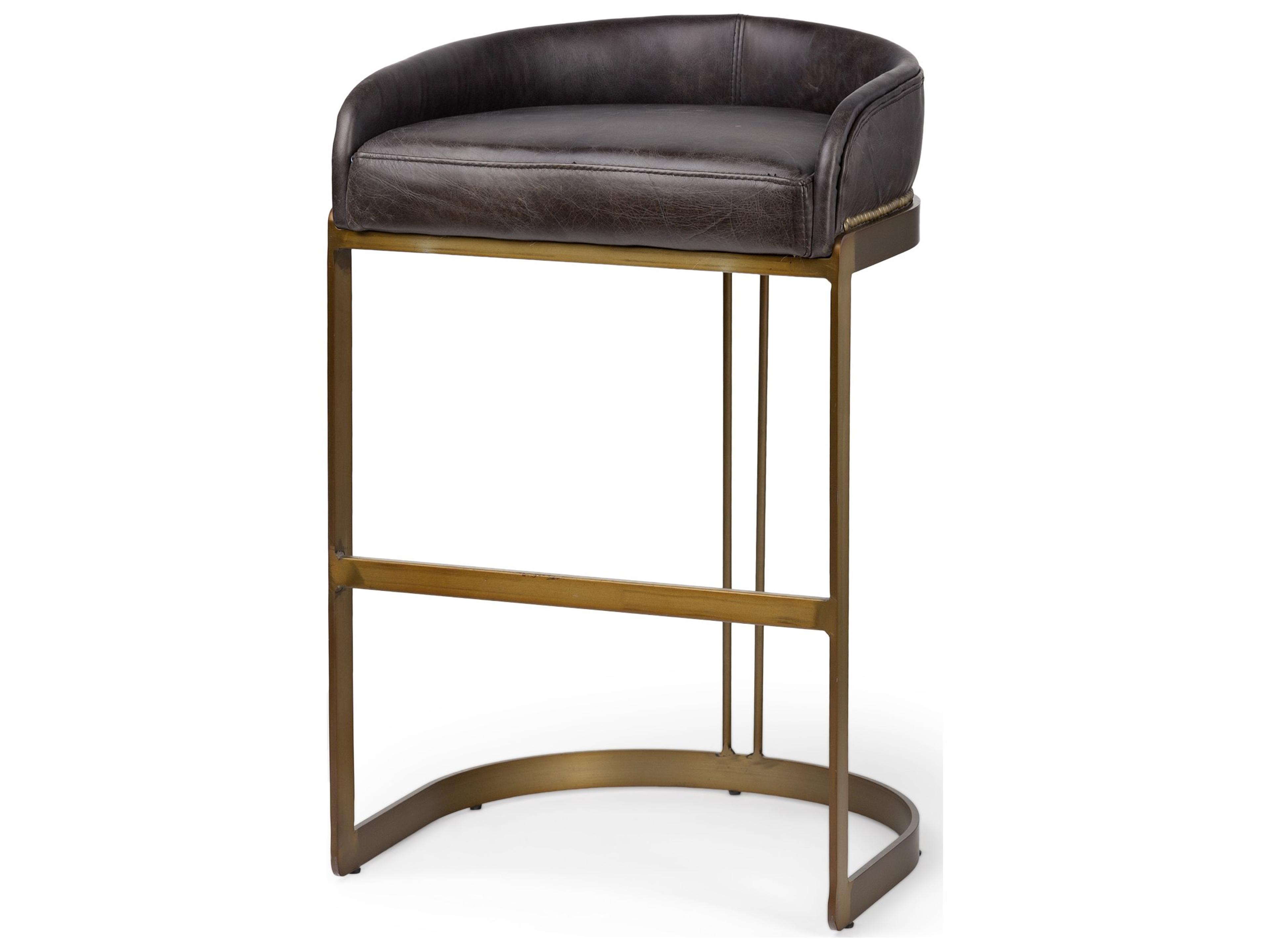 Hollyfield II Black Leather Seat Gold Metal Base Bar Stool
