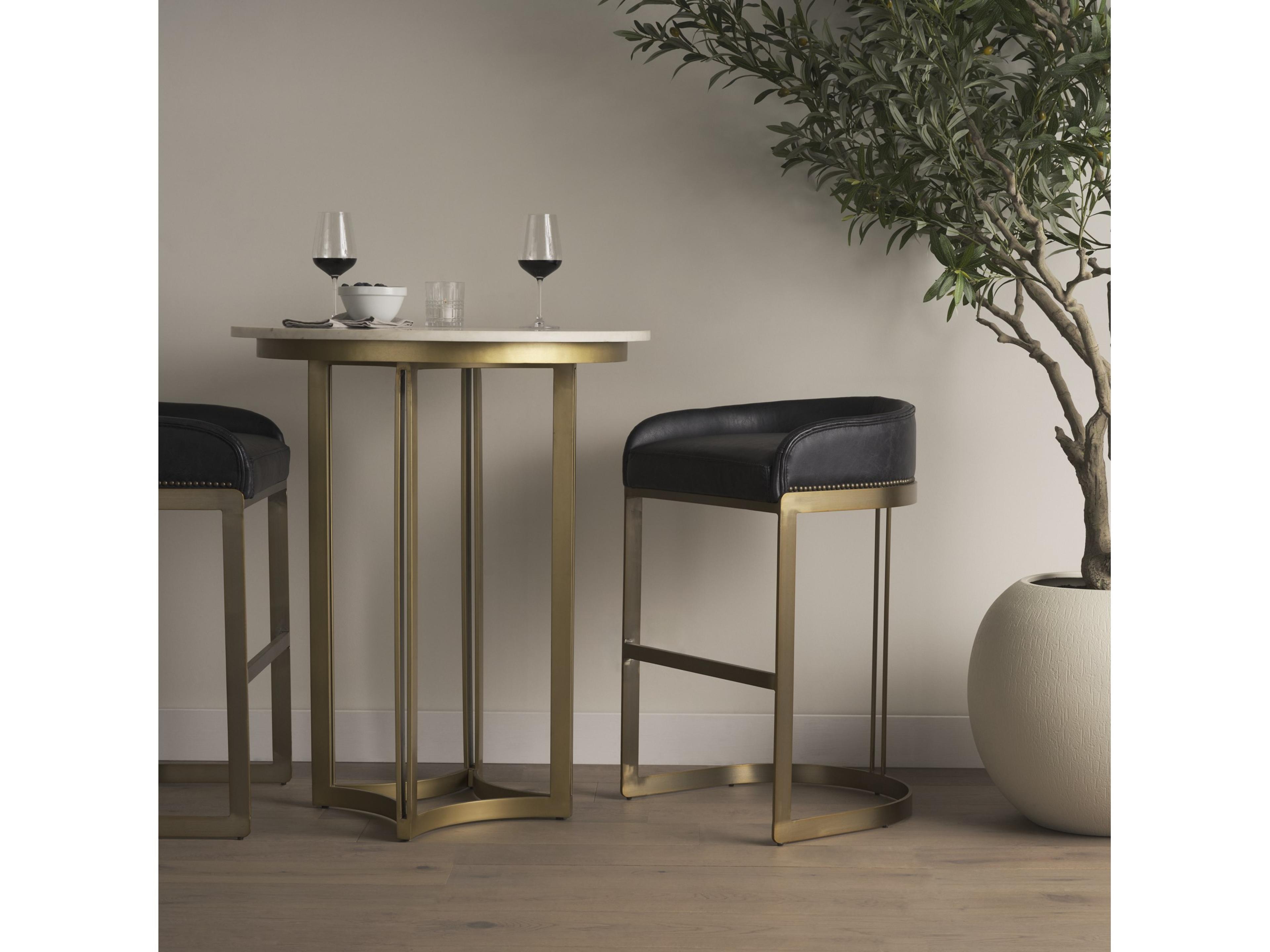 Mercana Hollyfield II Black Leather Seat Gold Metal Base Bar Stool