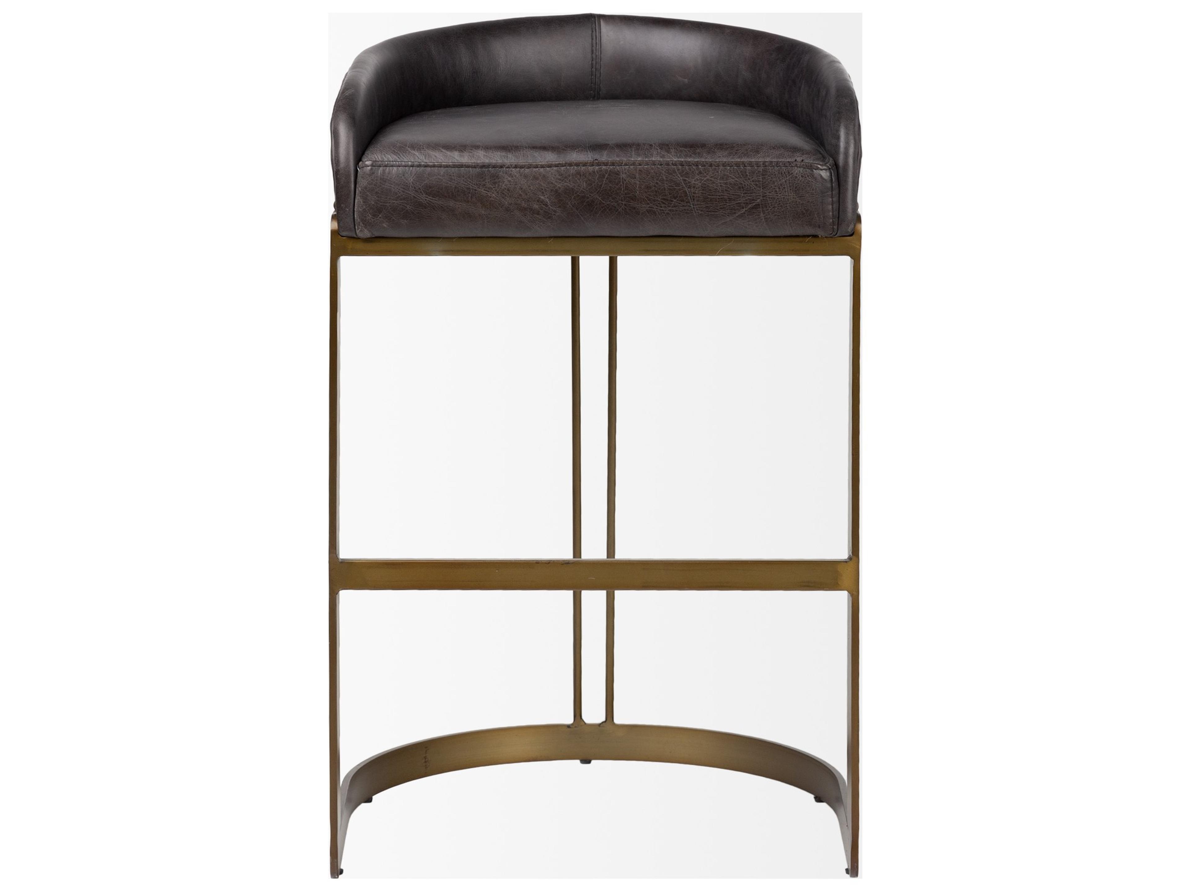 Mercana Hollyfield II Black Leather Seat Gold Metal Base Bar Stool