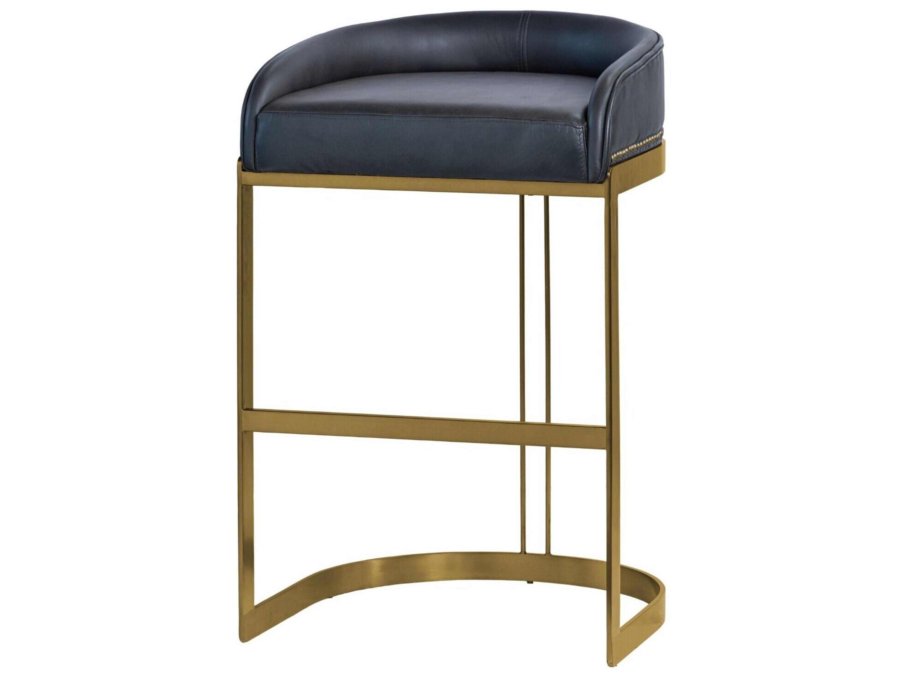 Hollyfield II Black Leather Seat Gold Metal Base Bar Stool