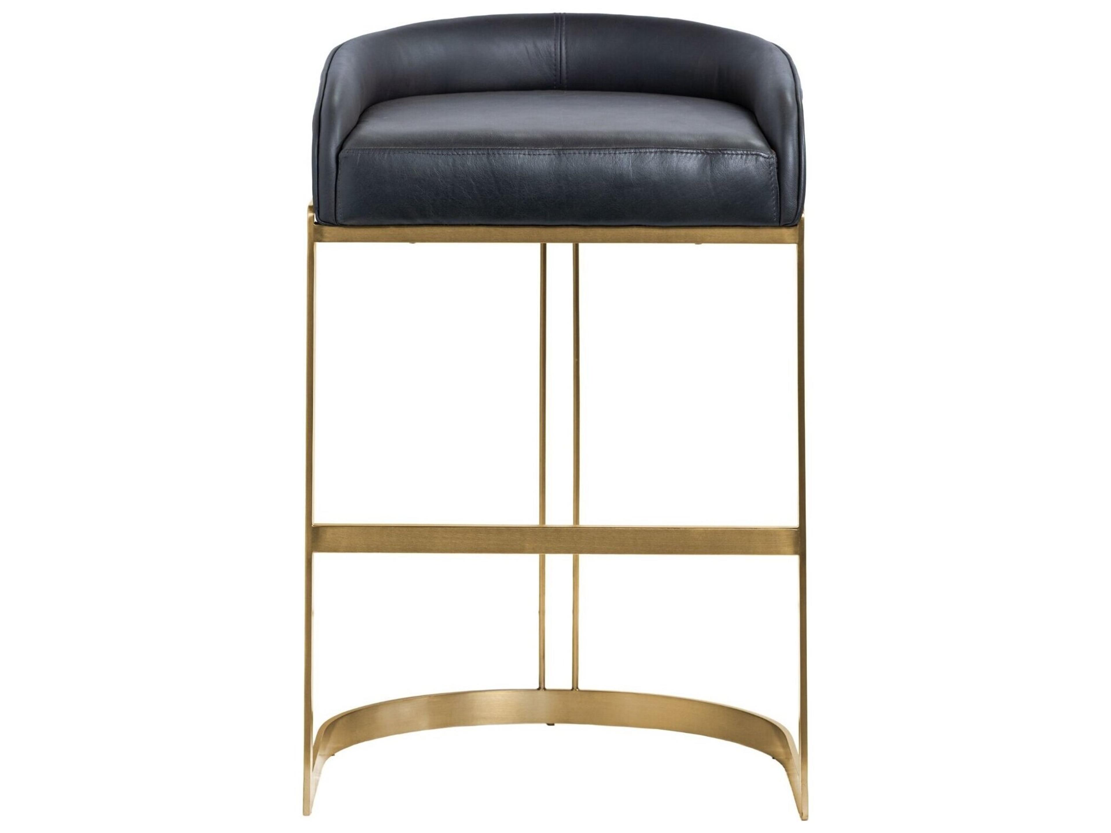 Mercana Hollyfield II Black Leather Seat Gold Metal Base Bar Stool