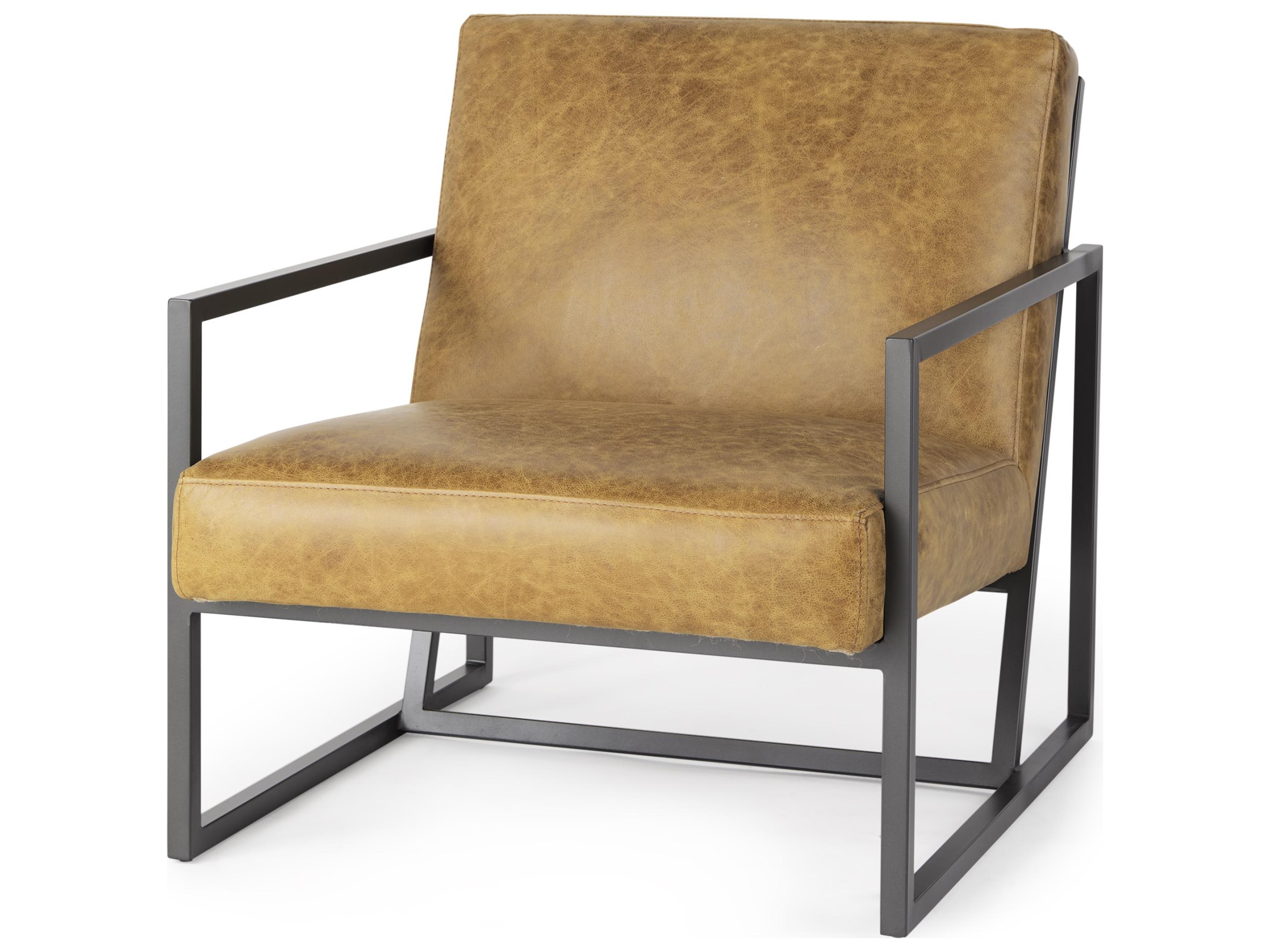 Armelle II Brown Leather Seat w/Gray Metal Frame Accent Chair