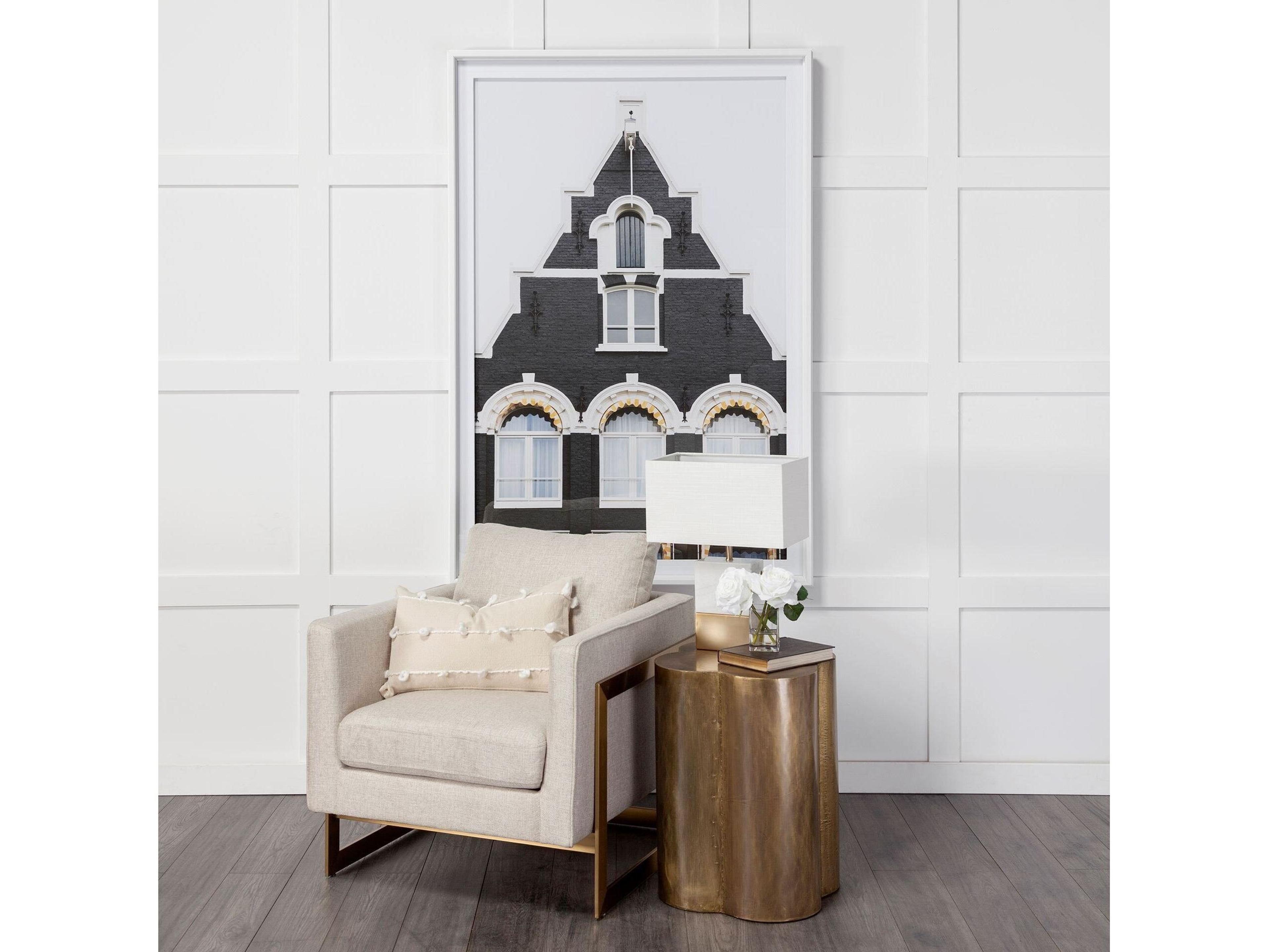 Mercana Quatrefoil 18L x 18W Gold Flower W/ Wooden Top Brass Cladding Accent Table