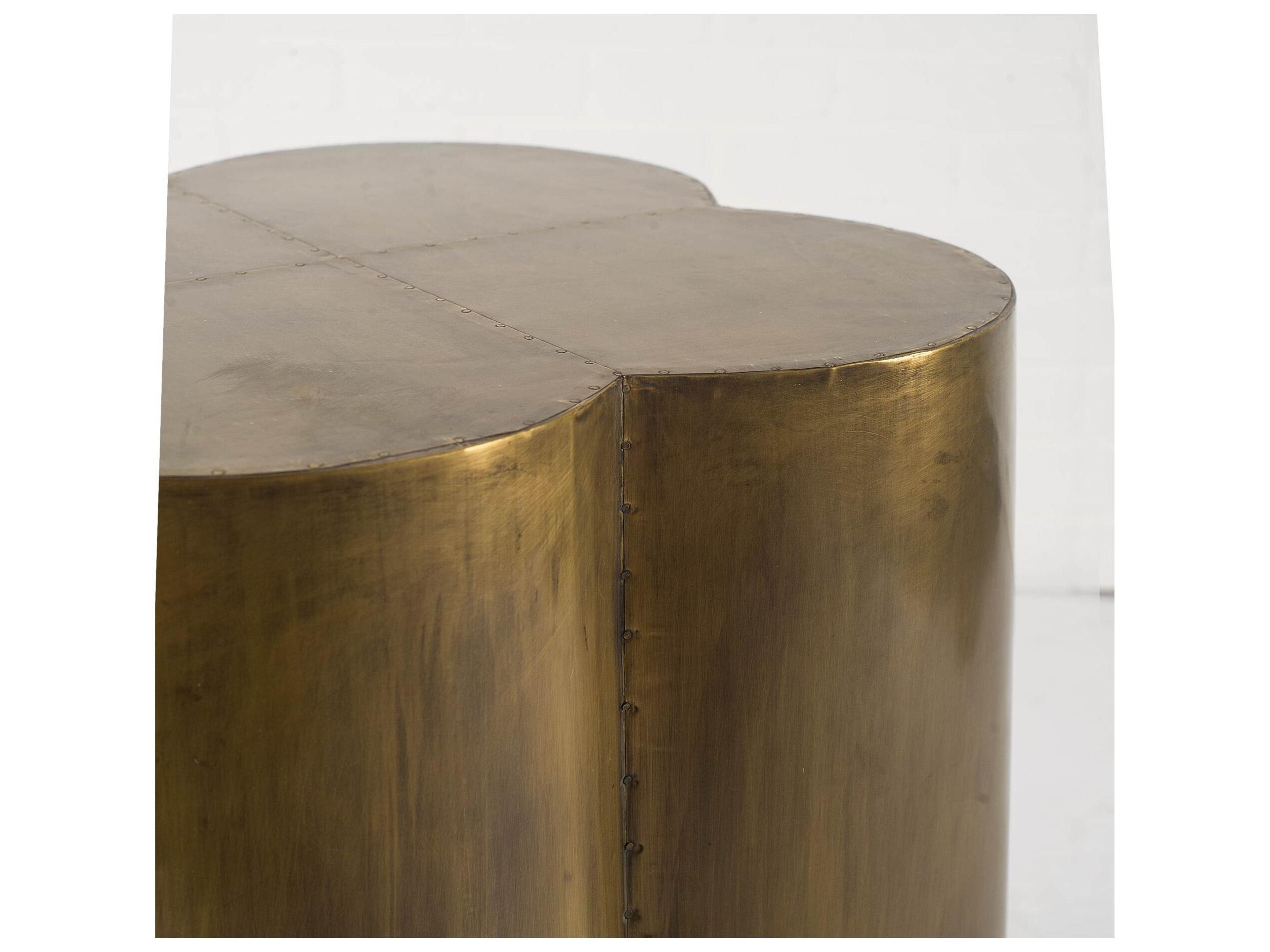 Mercana Quatrefoil 18L x 18W Gold Flower W/ Wooden Top Brass Cladding Accent Table