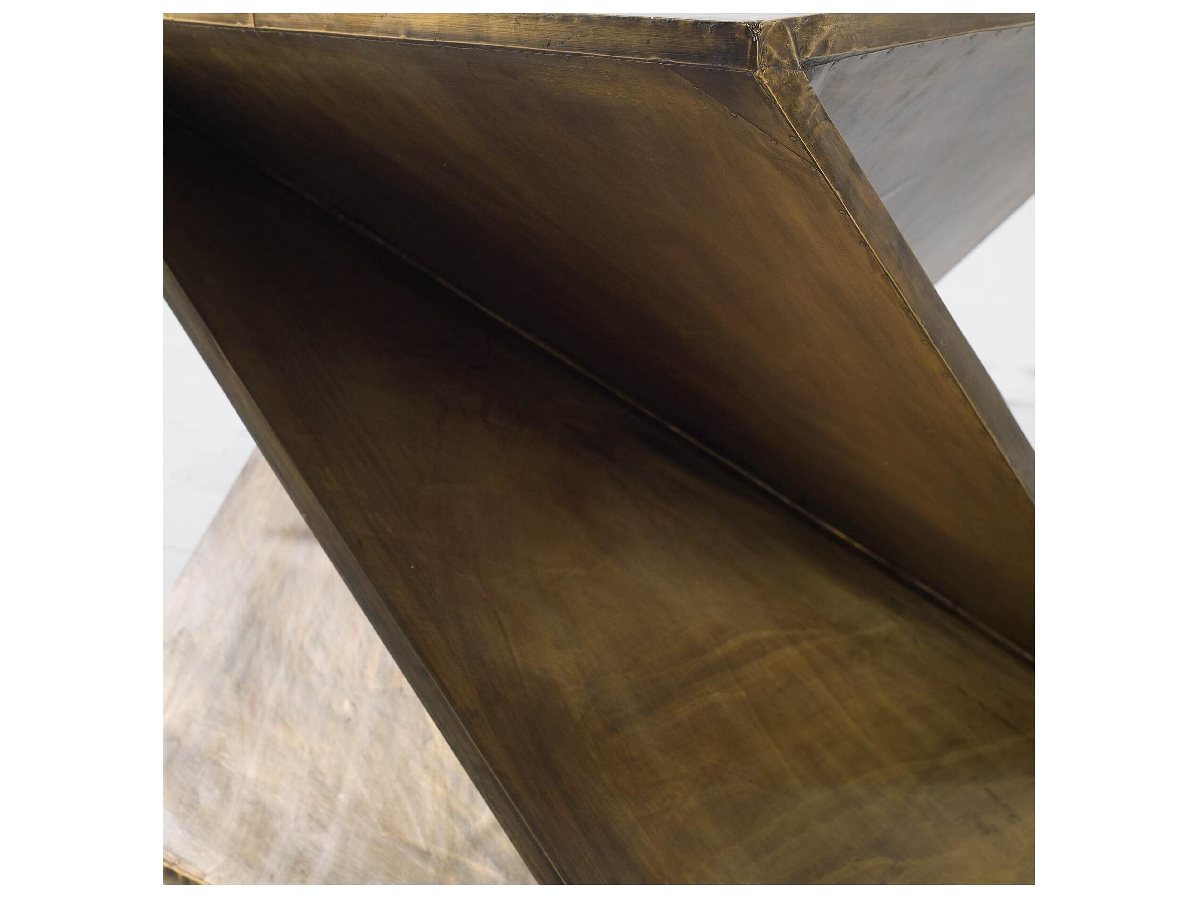 Mercana Zelda 20L x 20W Gold Metal-Cladded Z-Shaped Wooden Accent Table