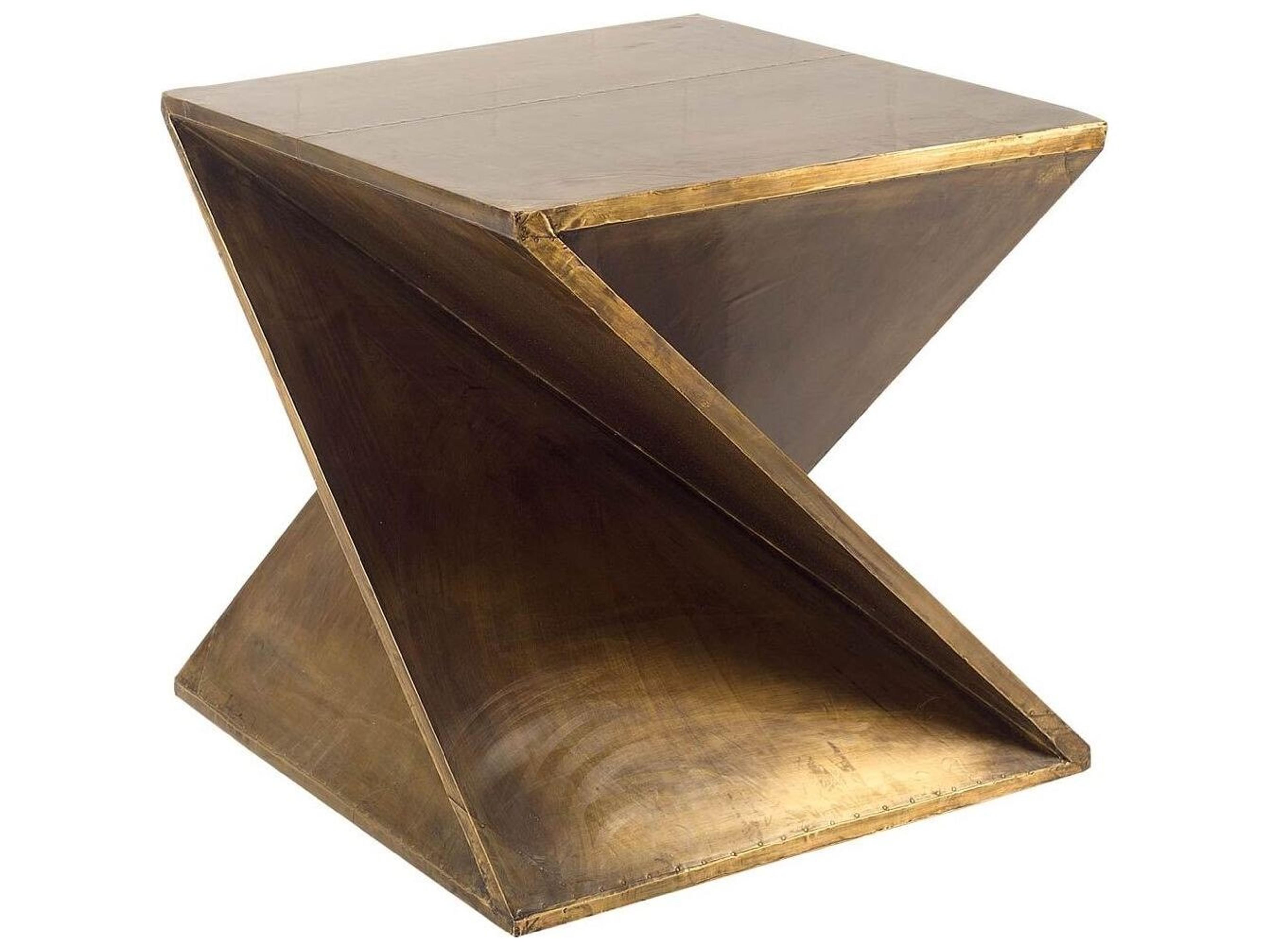 Mercana Zelda 20L x 20W Gold Metal-Cladded Z-Shaped Wooden Accent Table