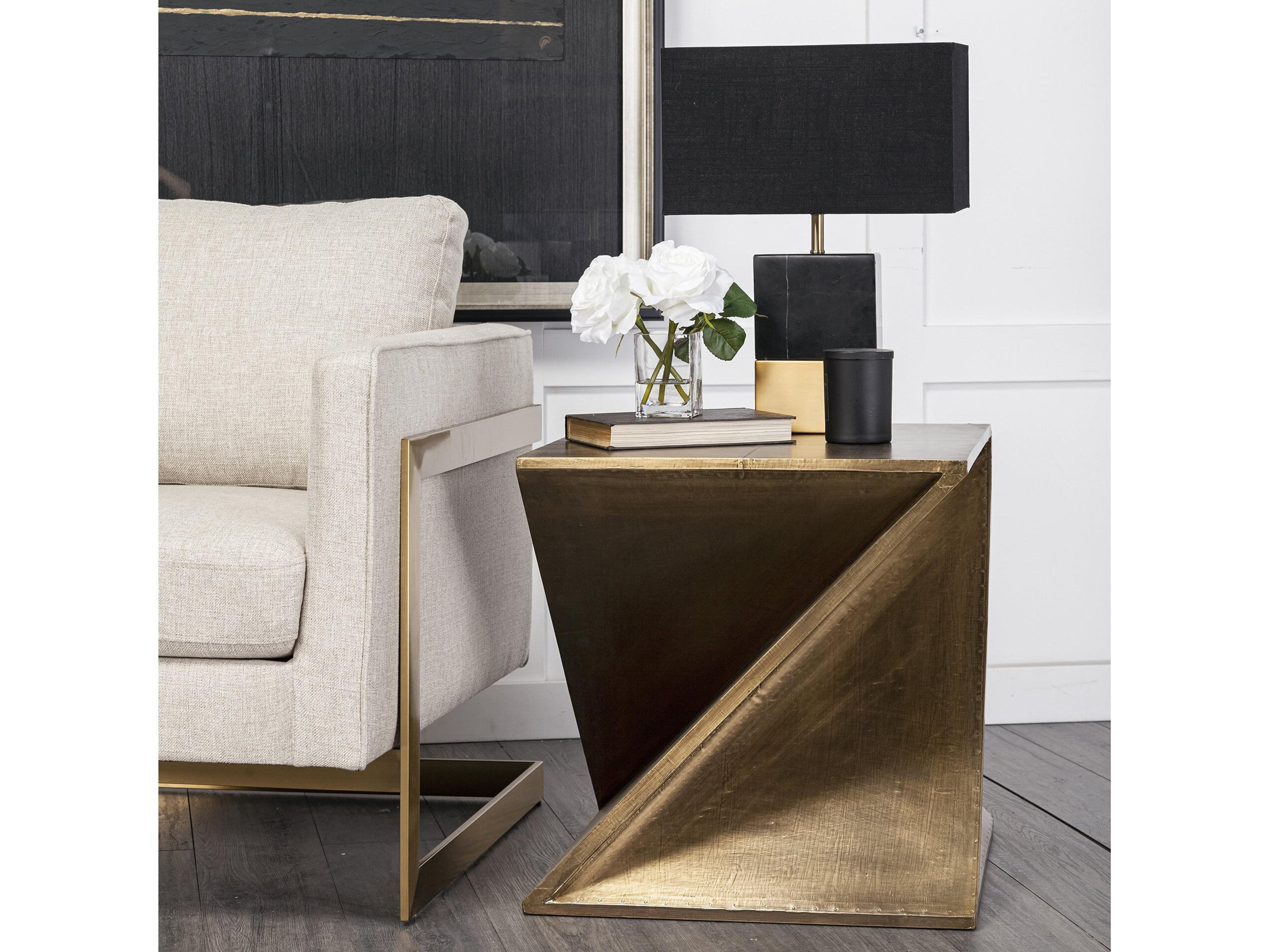 Mercana Zelda 20L x 20W Gold Metal-Cladded Z-Shaped Wooden Accent Table