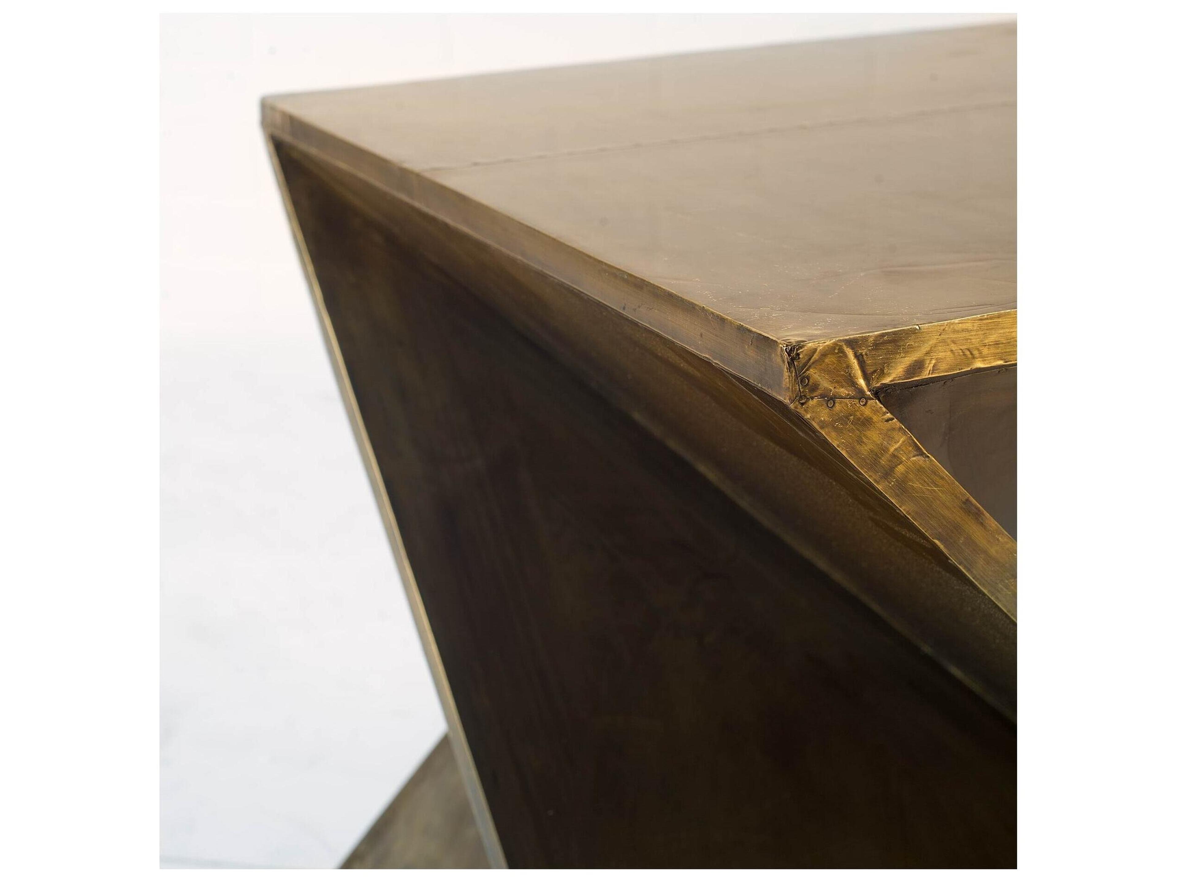 Mercana Zelda 20L x 20W Gold Metal-Cladded Z-Shaped Wooden Accent Table