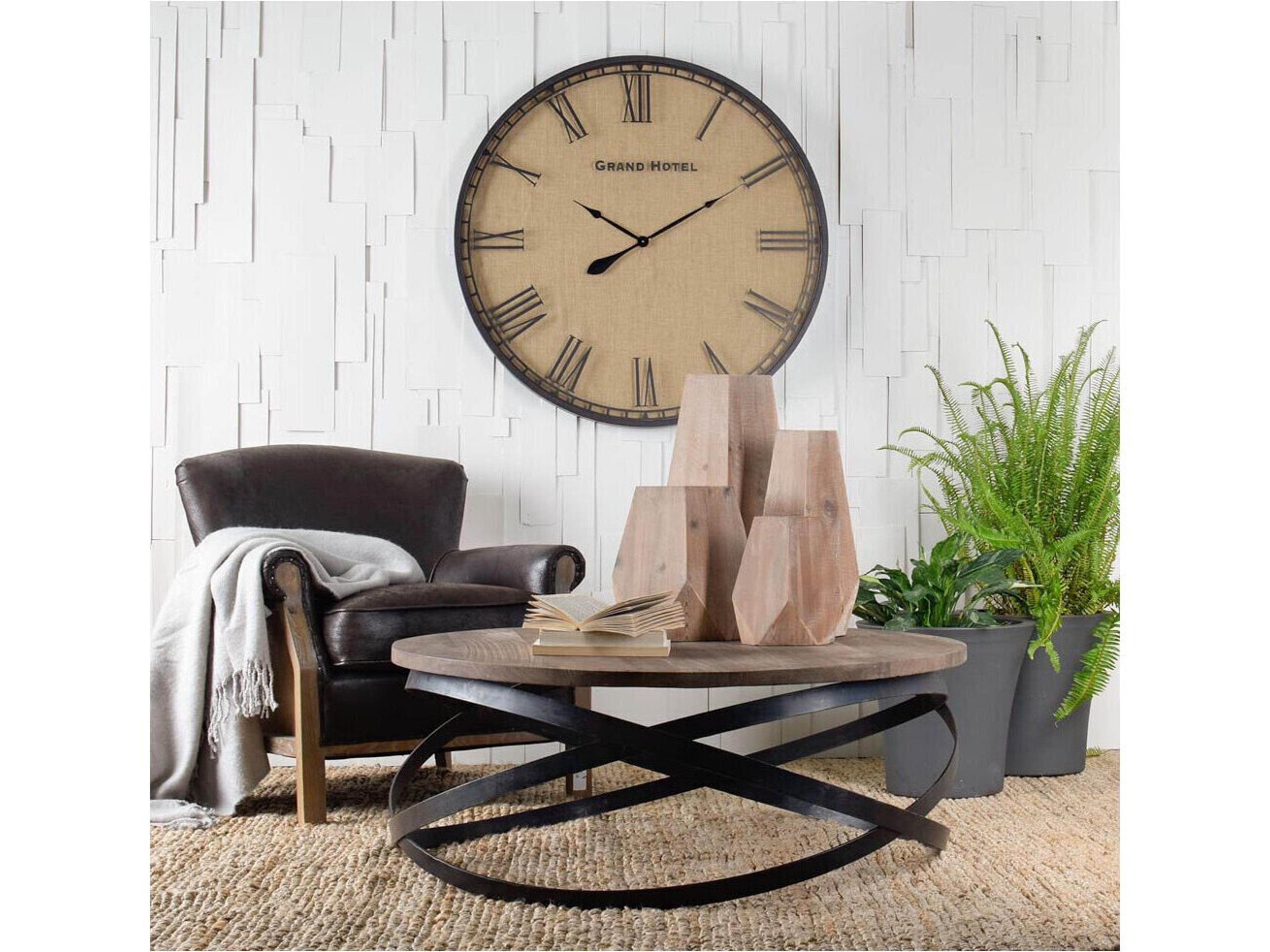 Mercana Triumph 40" Round Brown Solid Wood Top Black Metal Base Coffee Table