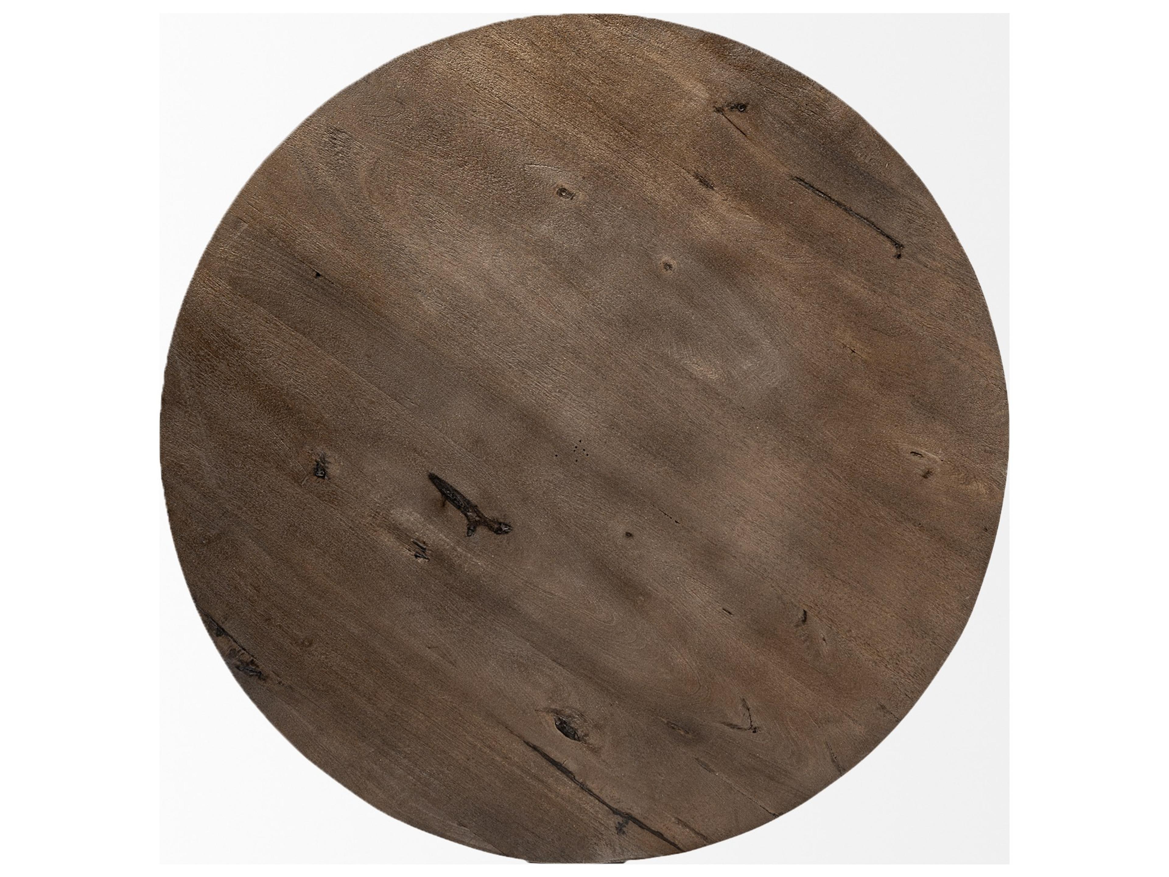 Mercana Triumph 40" Round Brown Solid Wood Top Black Metal Base Coffee Table