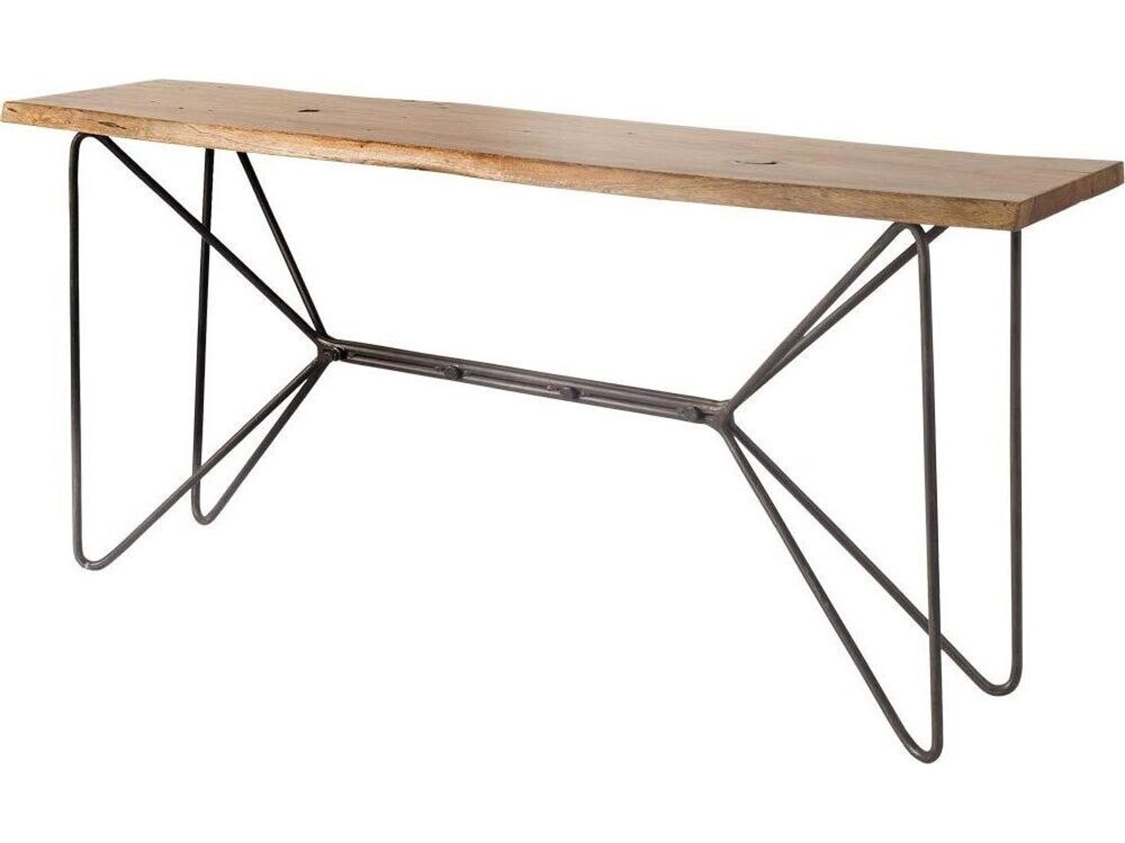 Papillion I 66L x 16W Natural Solid Wood and Iron Console Table