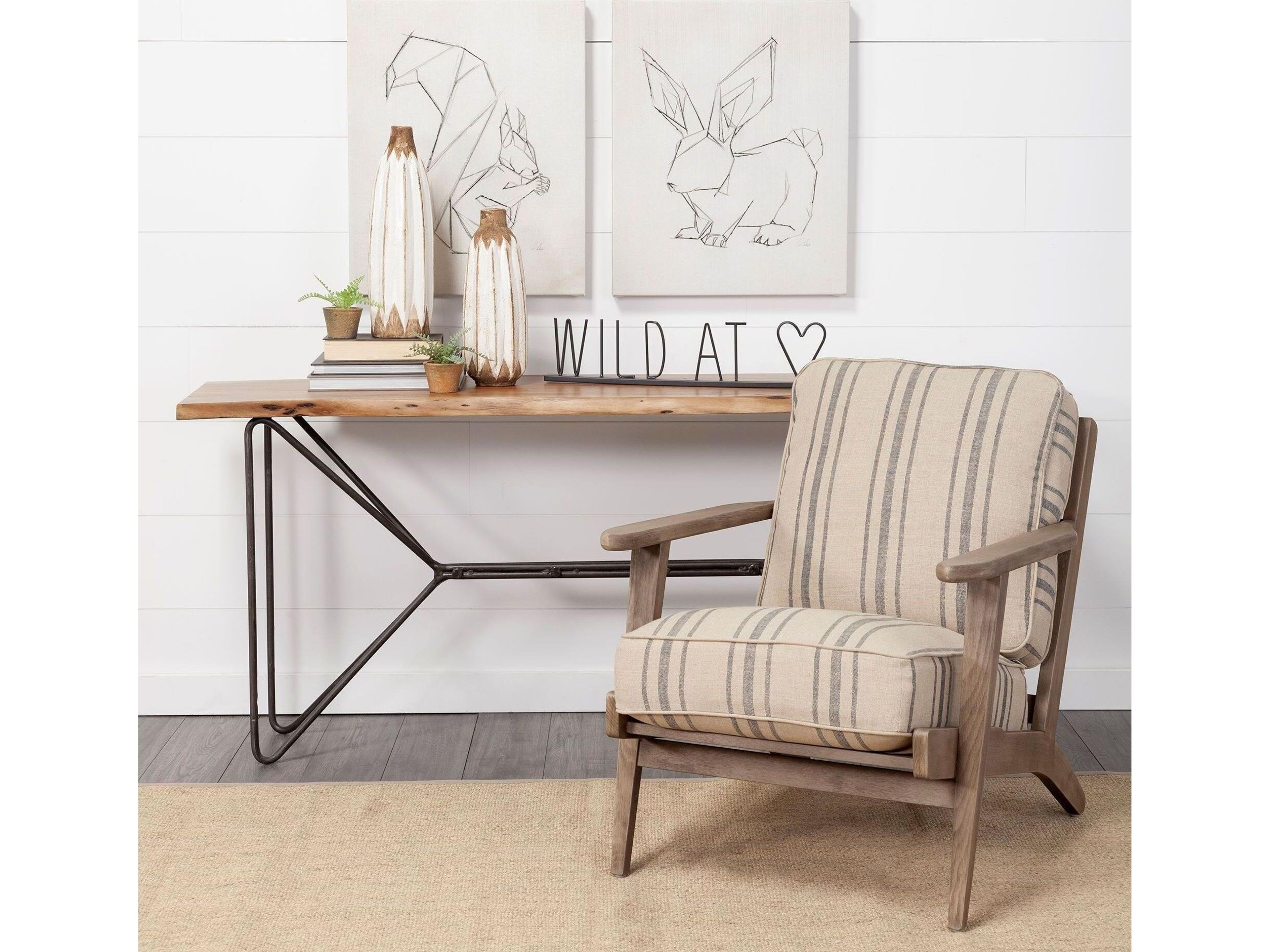 Mercana Papillion I 66L x 16W Natural Solid Wood and Iron Console Table