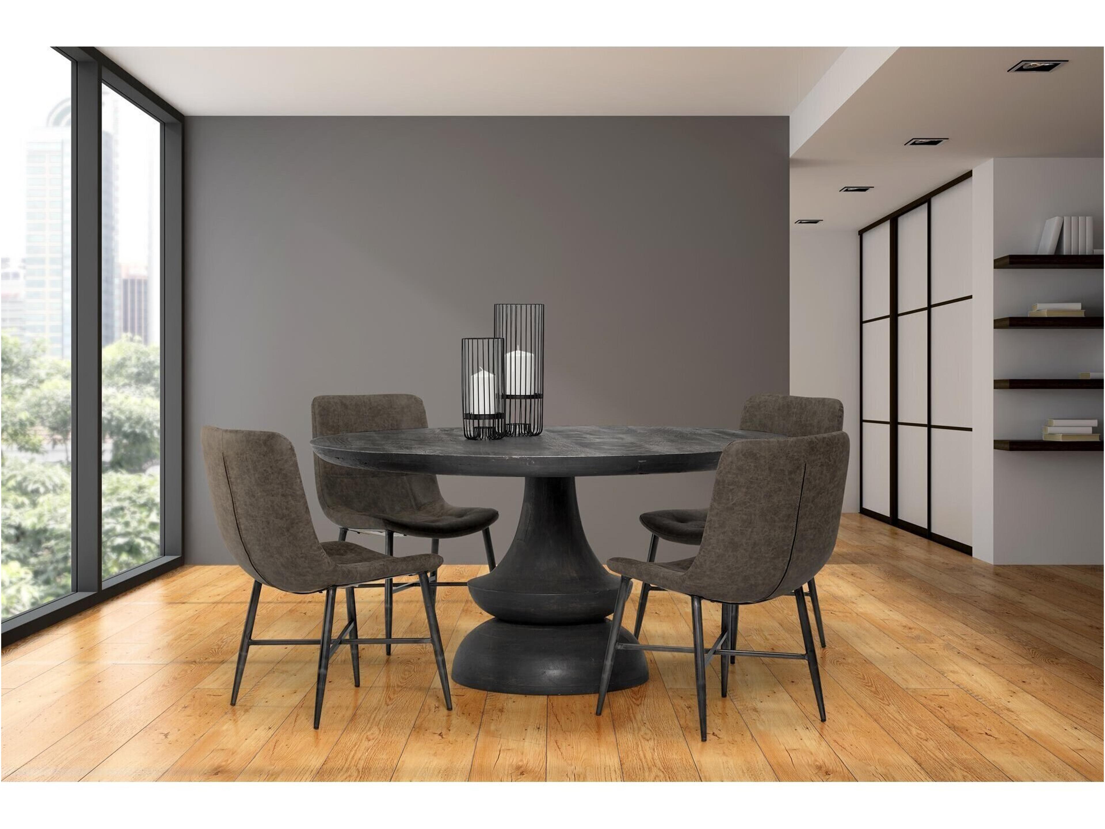 Mercana Crossman 60" Round Dark Brown/Gray Solid Wood Table Top & Base Dining Table