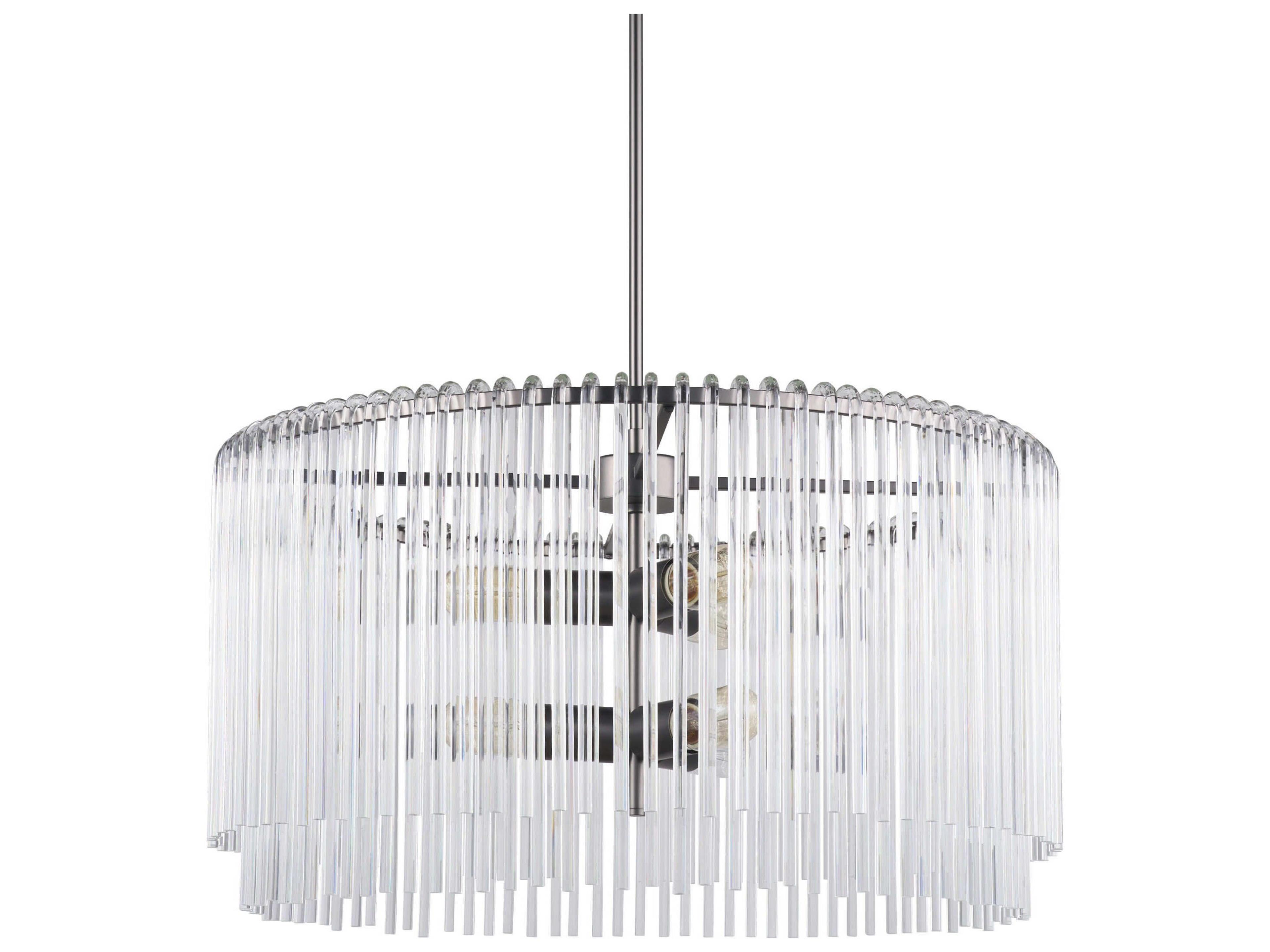 Mercana Anna (26"x14") Hanging Gun-Metal w/ Clear Glass Rods Six Bulb Chandelier