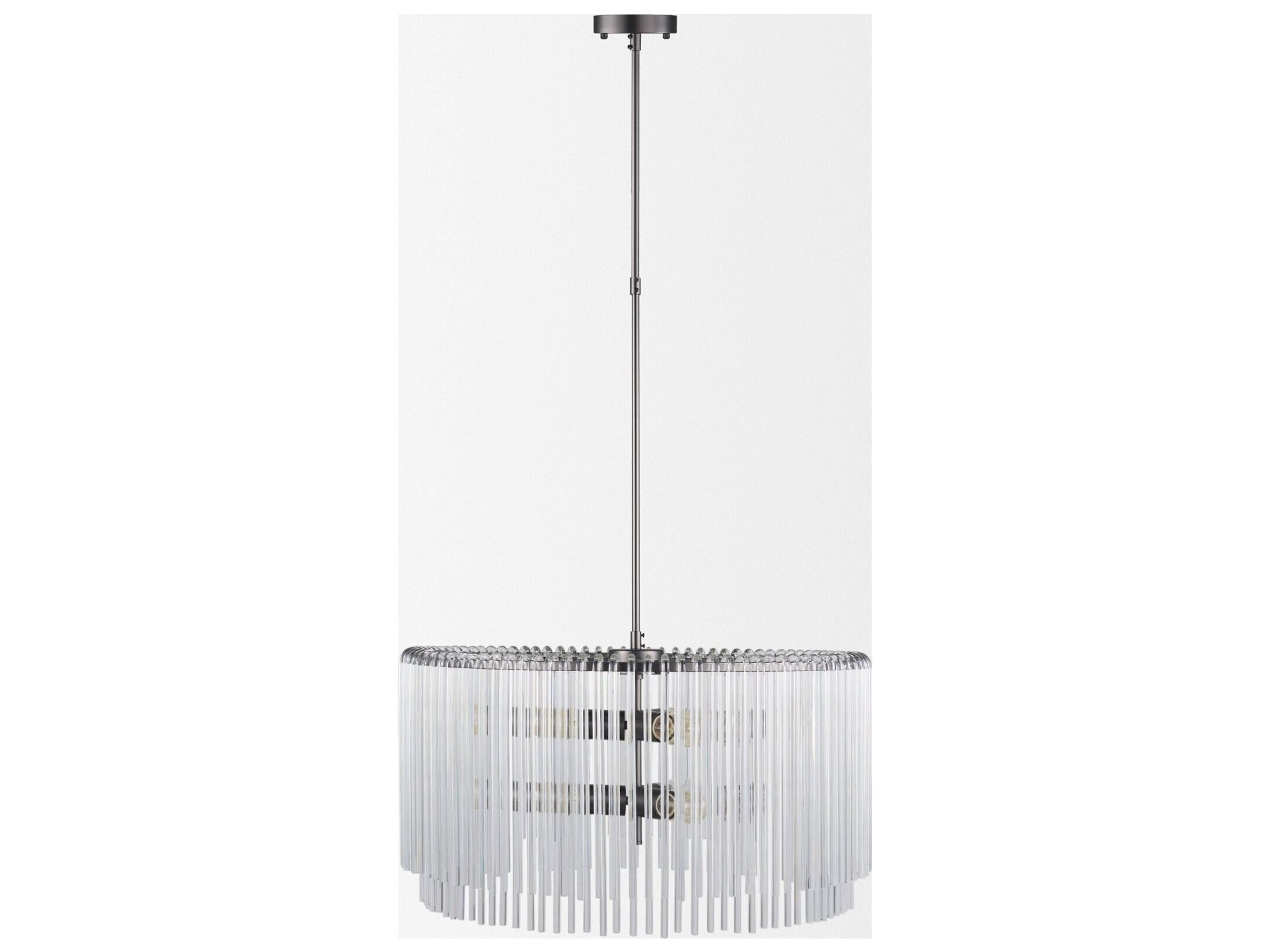 Mercana Anna (26"x14") Hanging Gun-Metal w/ Clear Glass Rods Six Bulb Chandelier