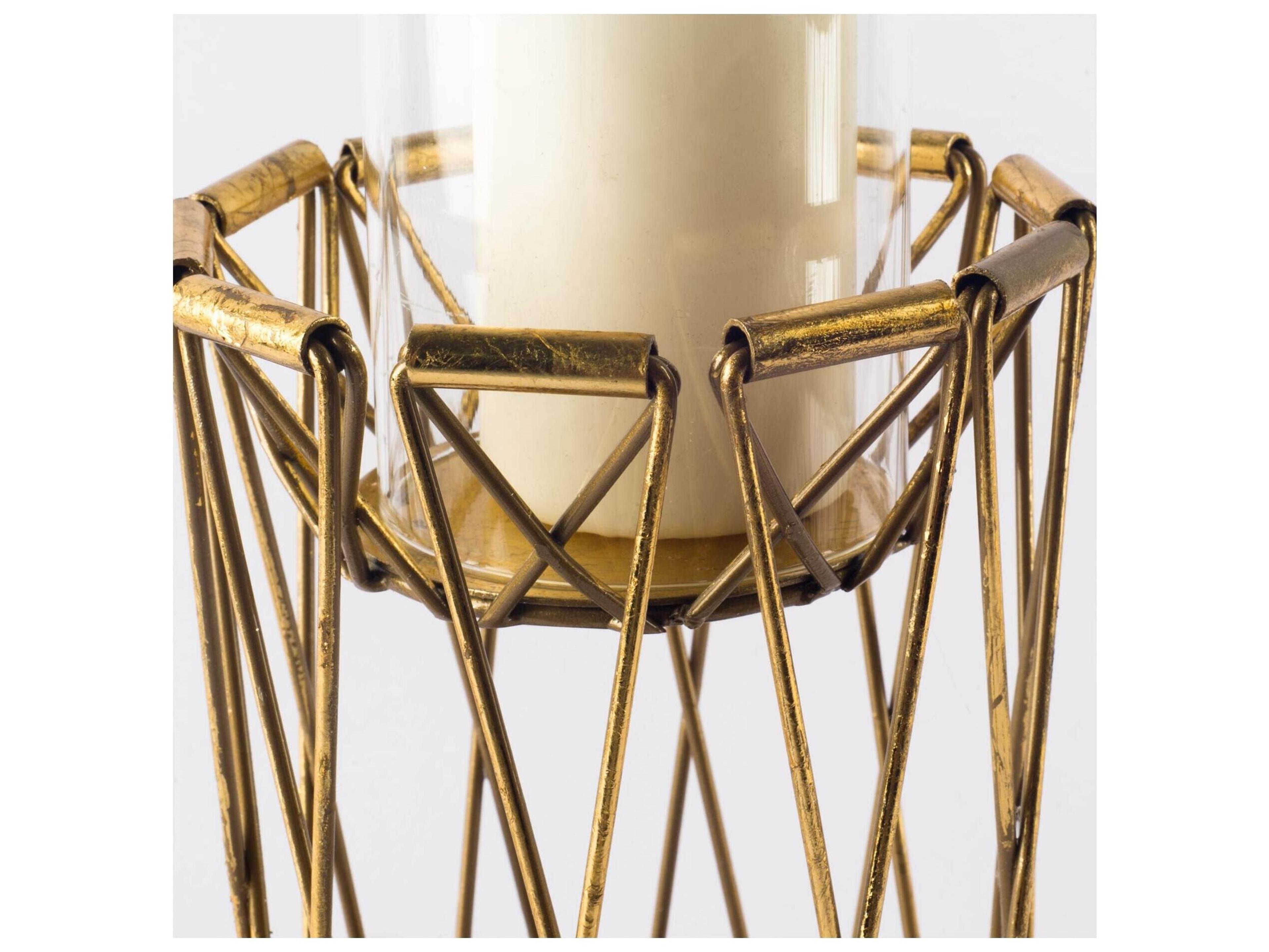 Mercana Othello I Tall Antiqued Brass Metal Table Candle Holder