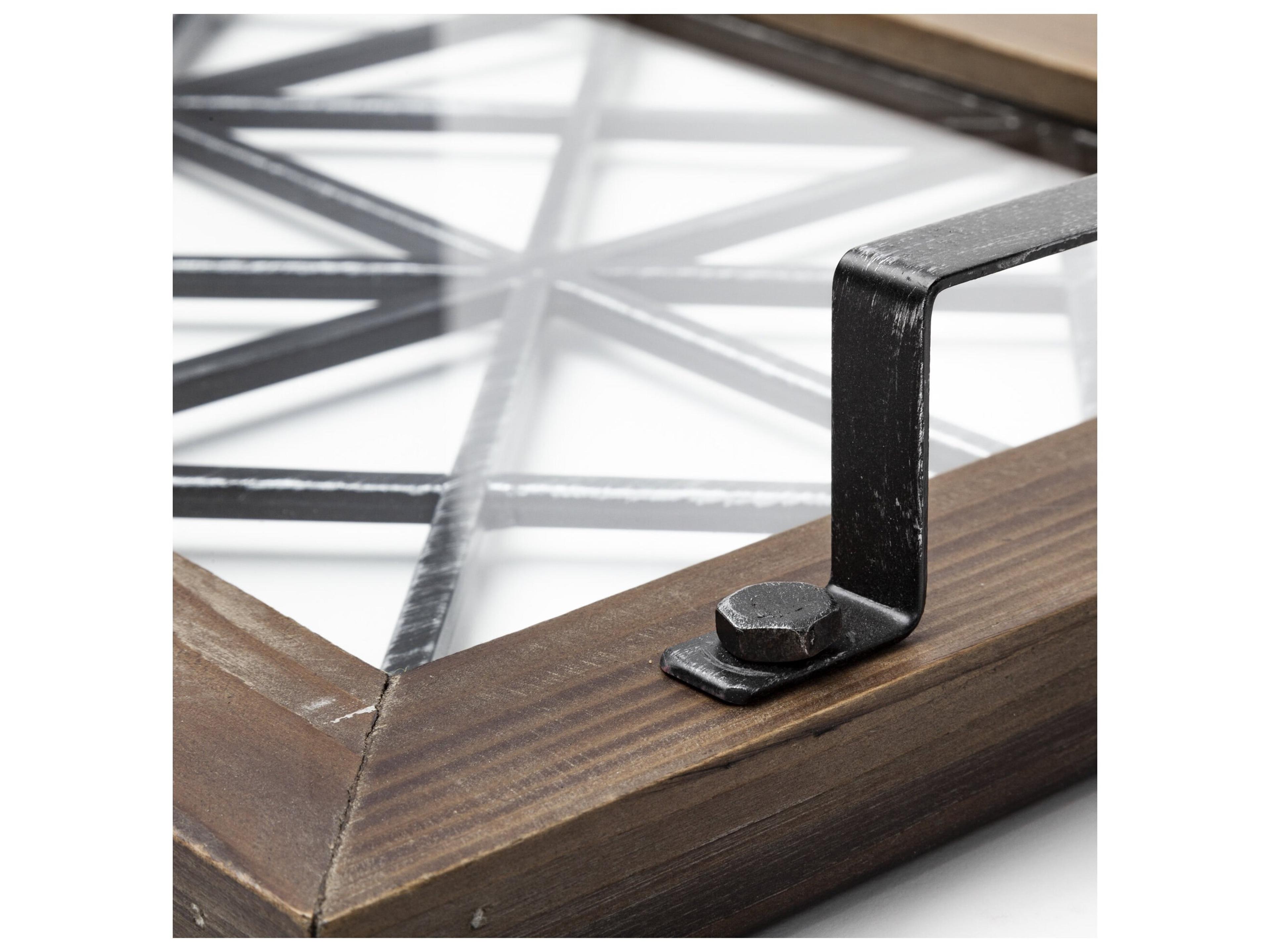 Mercana Ellingson 28L x 13W Black Rectangular Metal Glass Wood Bottom Tray