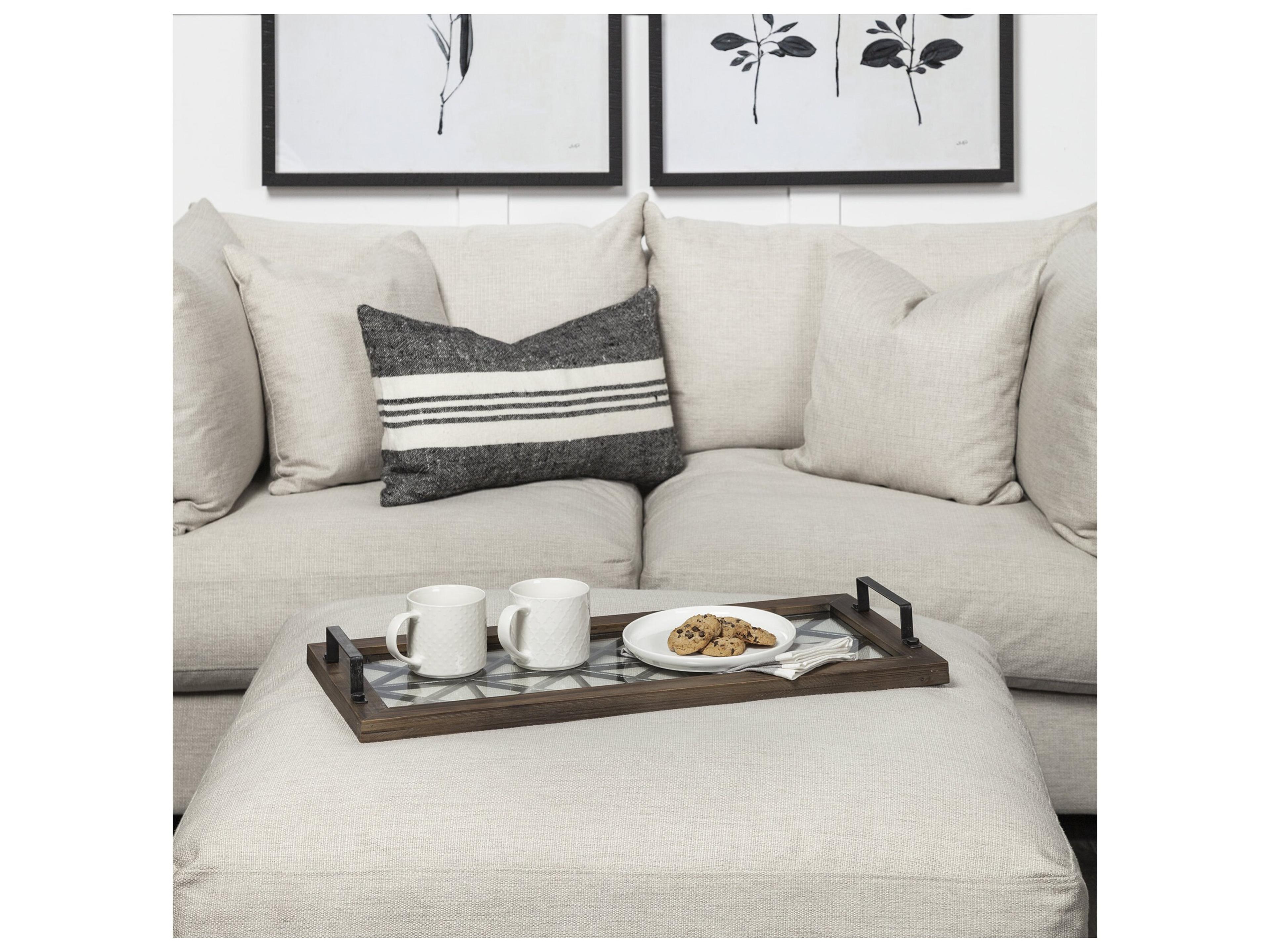 Mercana Ellingson 28L x 13W Black Rectangular Metal Glass Wood Bottom Tray