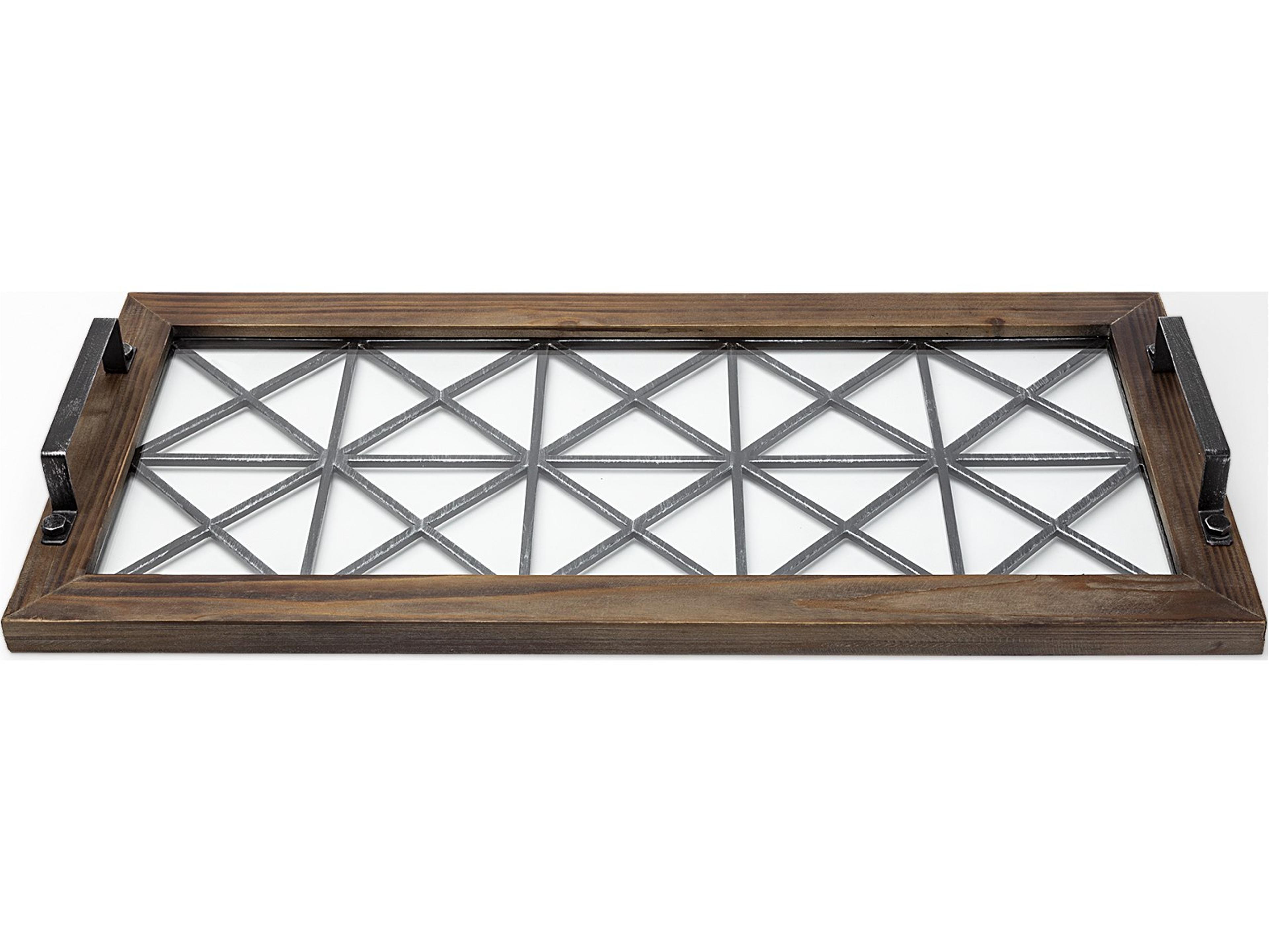 Mercana Ellingson 28L x 13W Black Rectangular Metal Glass Wood Bottom Tray