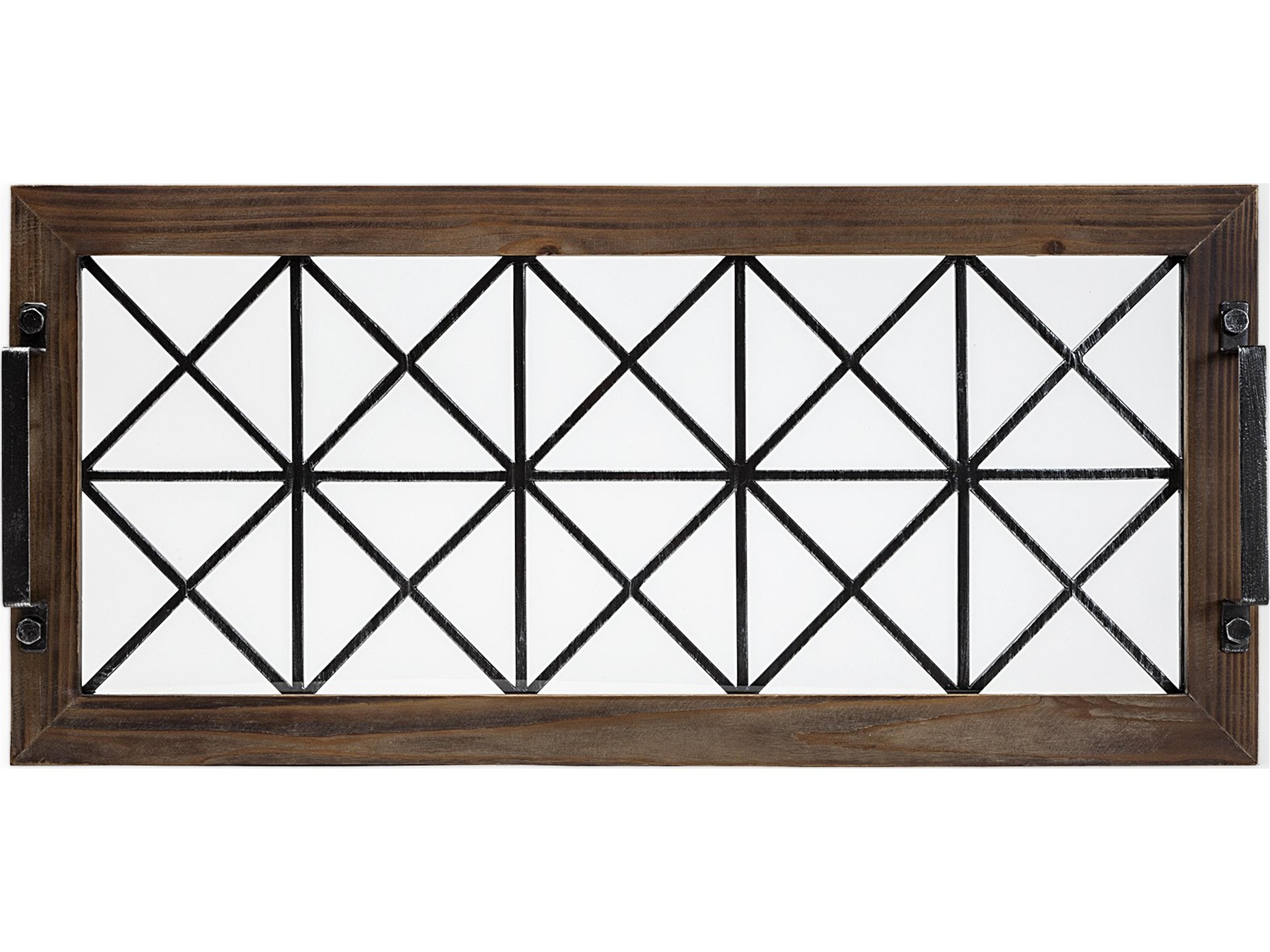 Mercana Ellingson 28L x 13W Black Rectangular Metal Glass Wood Bottom Tray