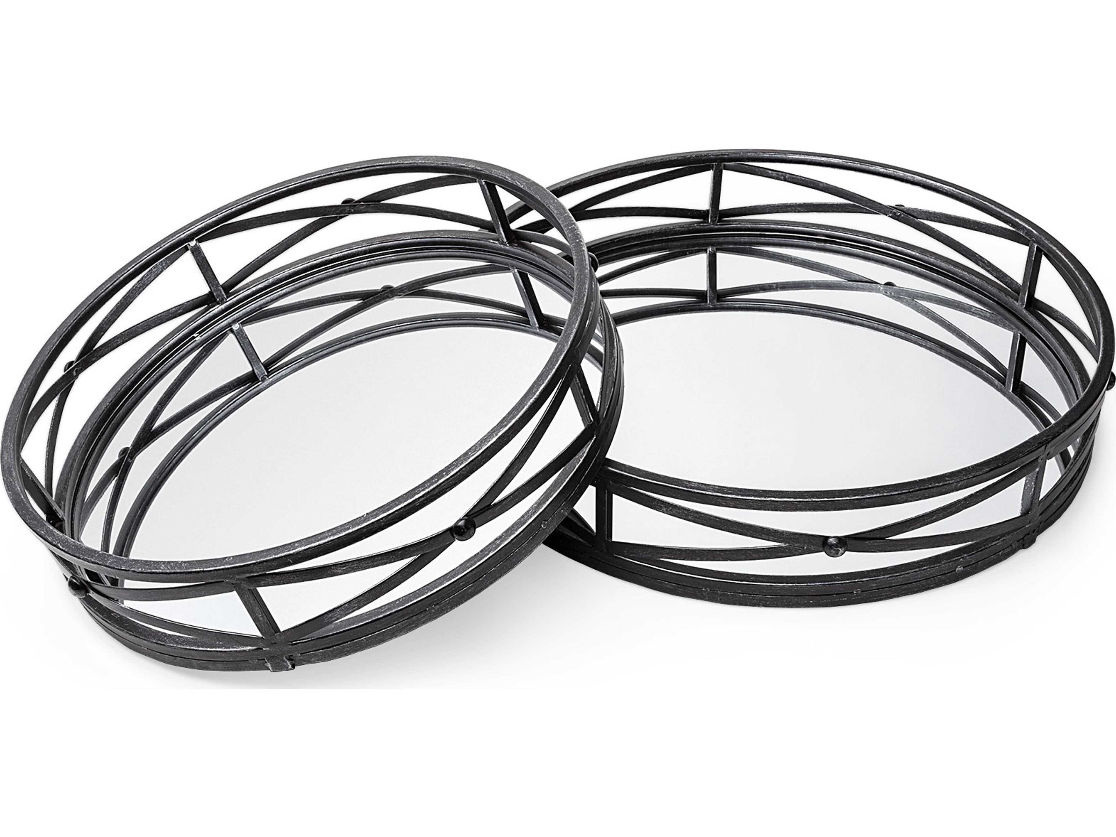 Mercana Piers (Set of 2) Black Metal Mirrored Round Trays