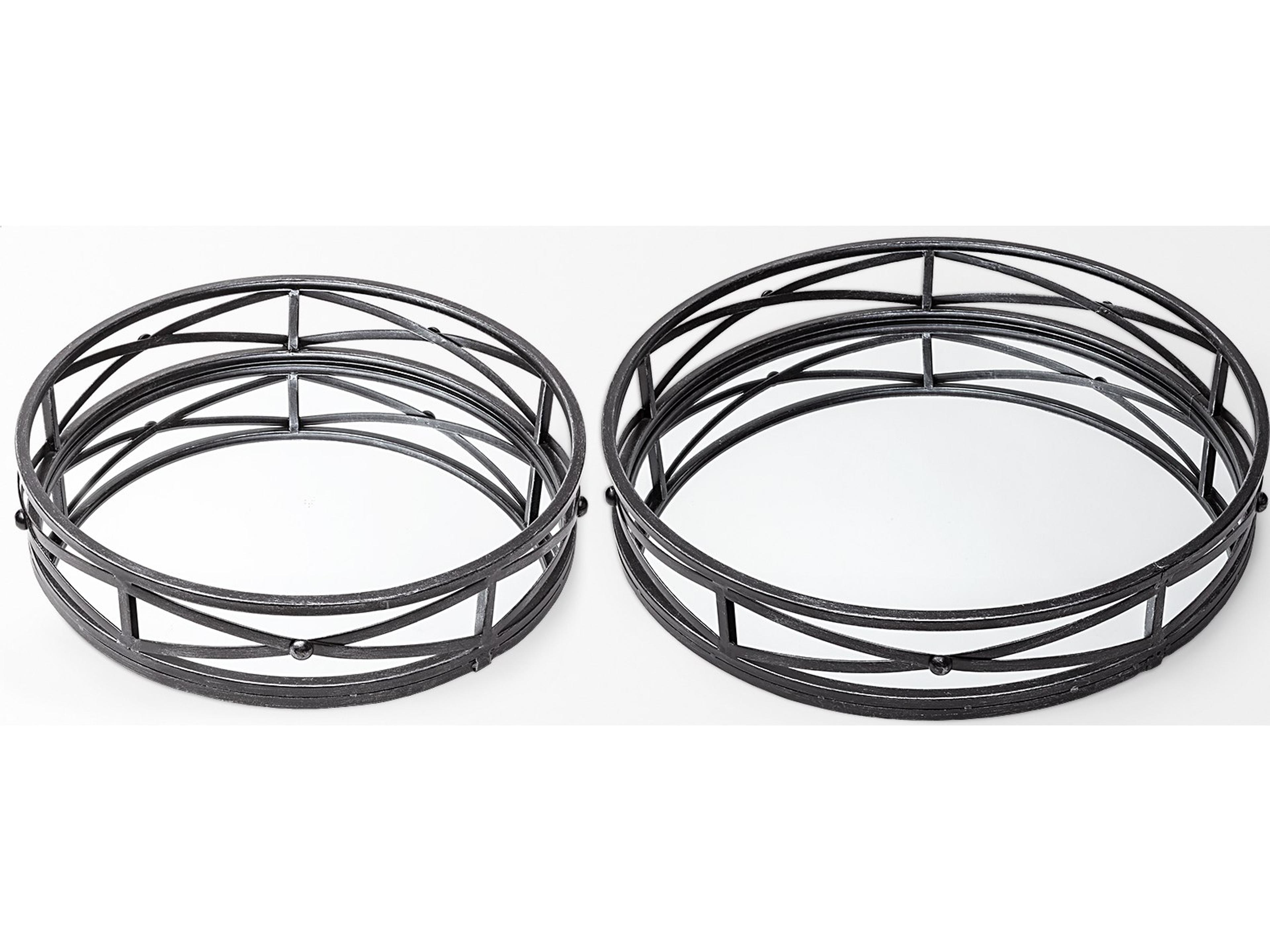 Mercana Piers (Set of 2) Black Metal Mirrored Round Trays
