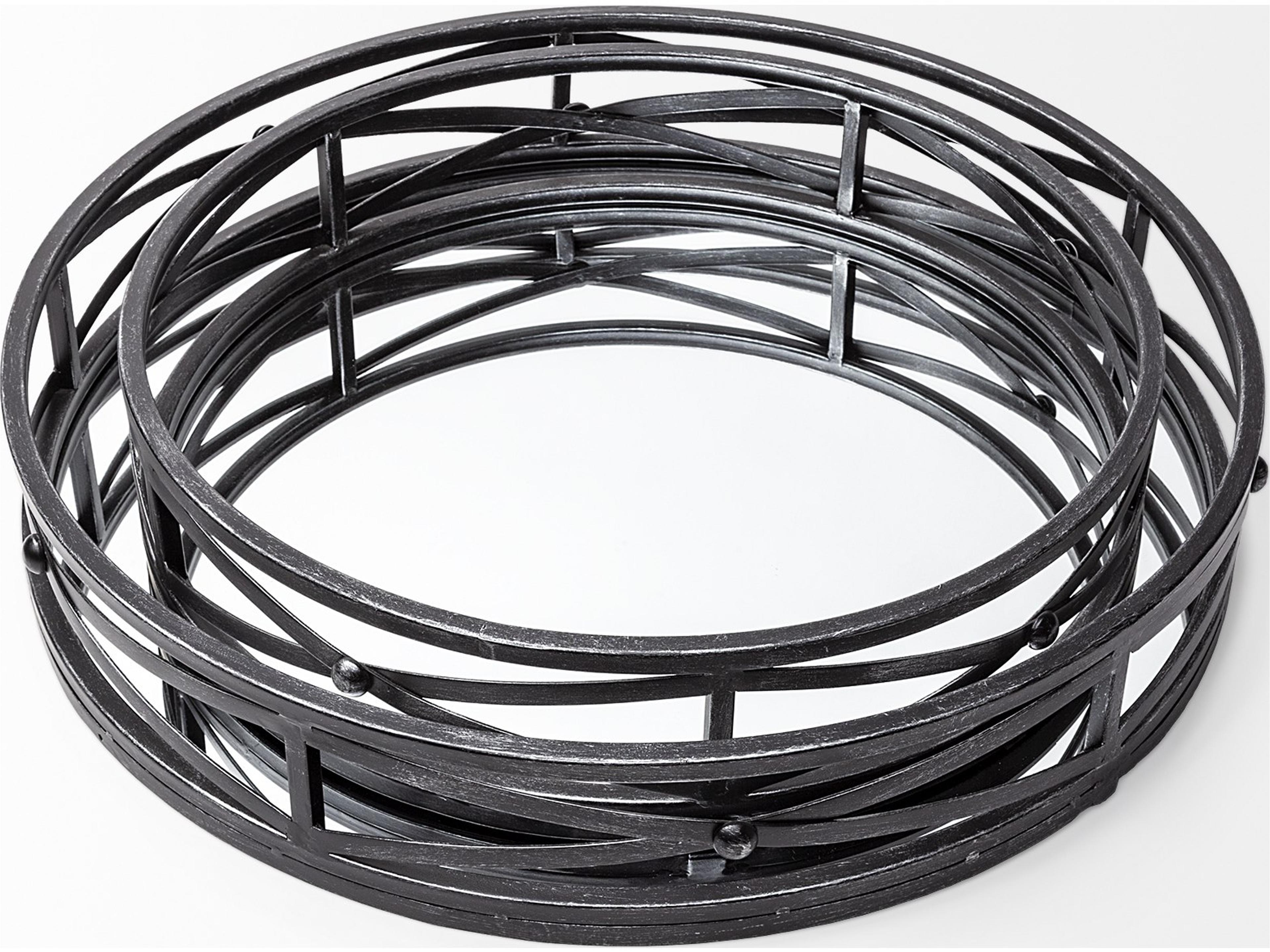 Mercana Piers (Set of 2) Black Metal Mirrored Round Trays