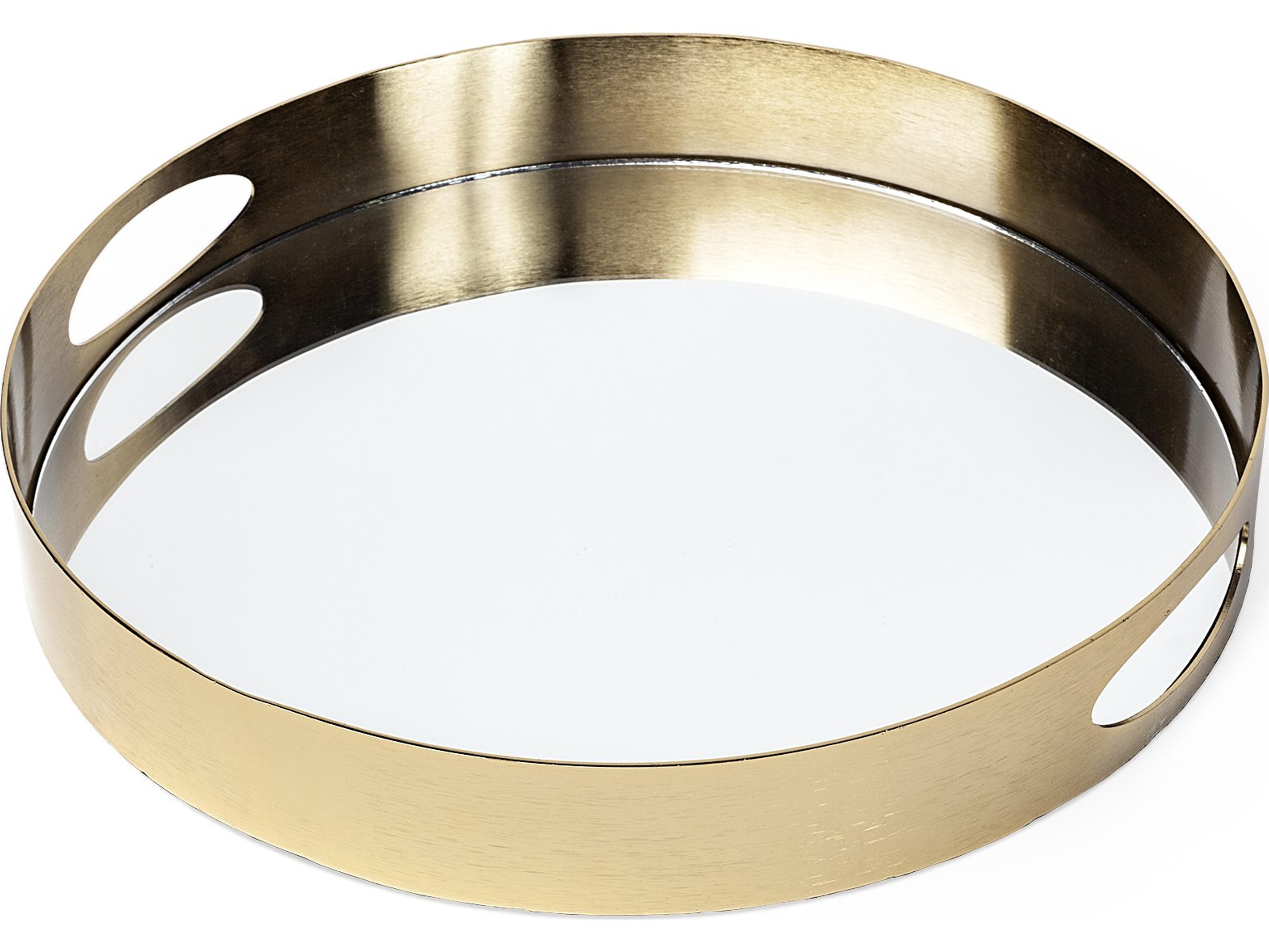 Mercana Serkis 15L x 15W Gold Metal Mirrored Base Round Tray