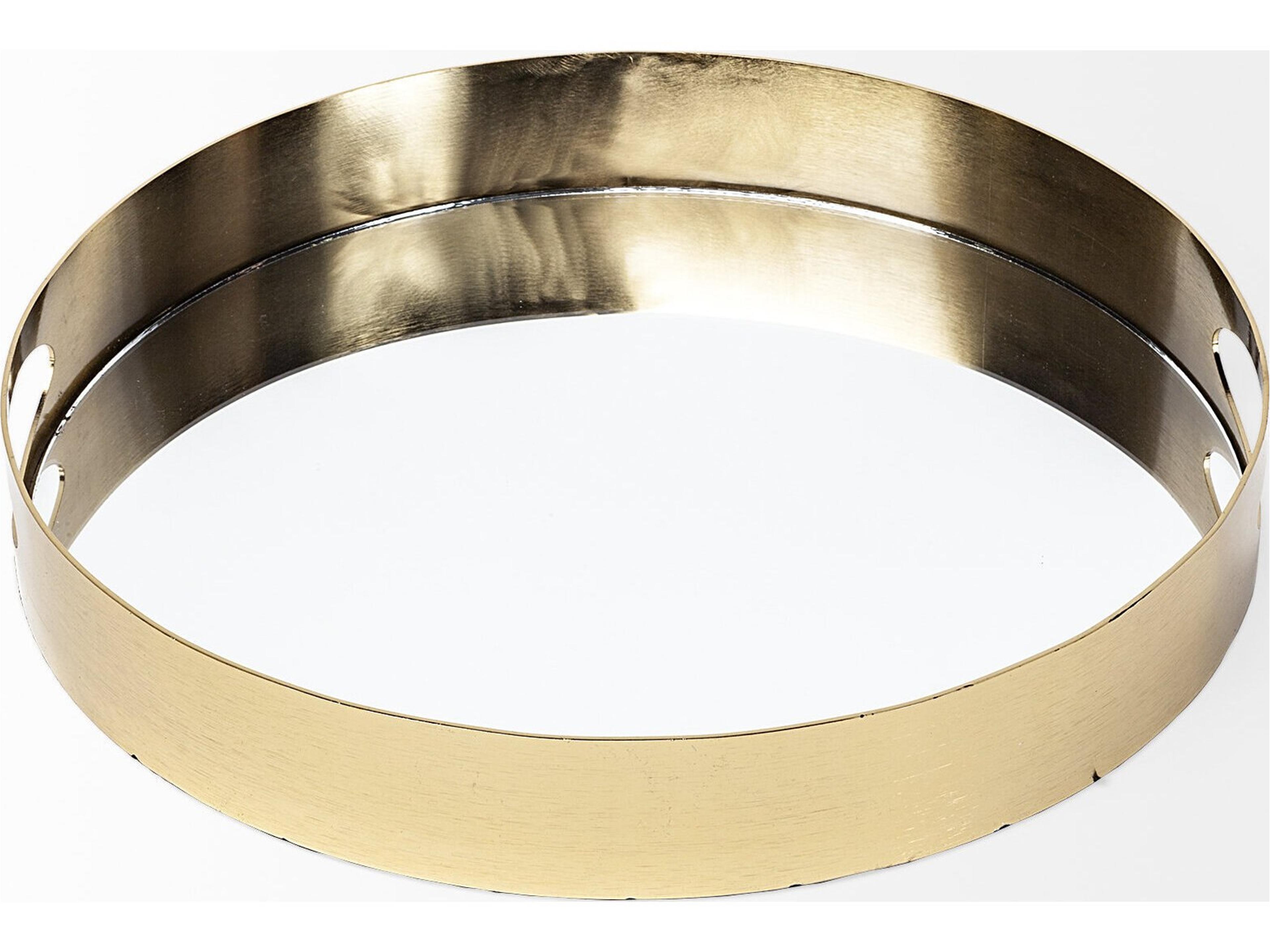 Mercana Serkis 15L x 15W Gold Metal Mirrored Base Round Tray