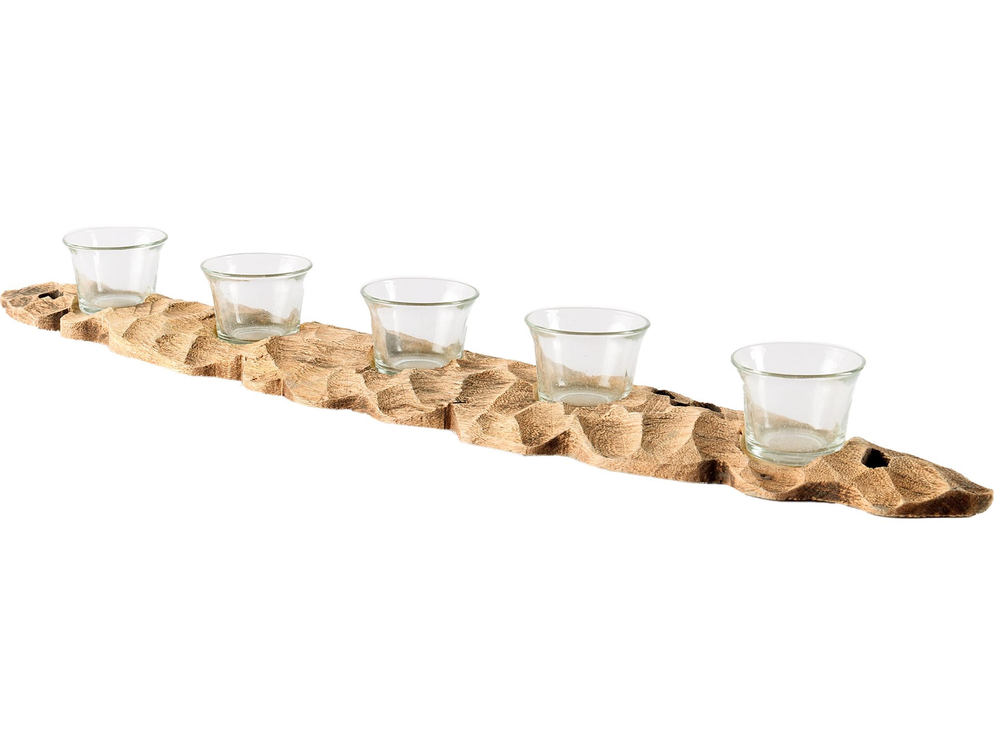 Mercana Yerba Reclaimed Mango Wood Five Tealight Table Candle Holder