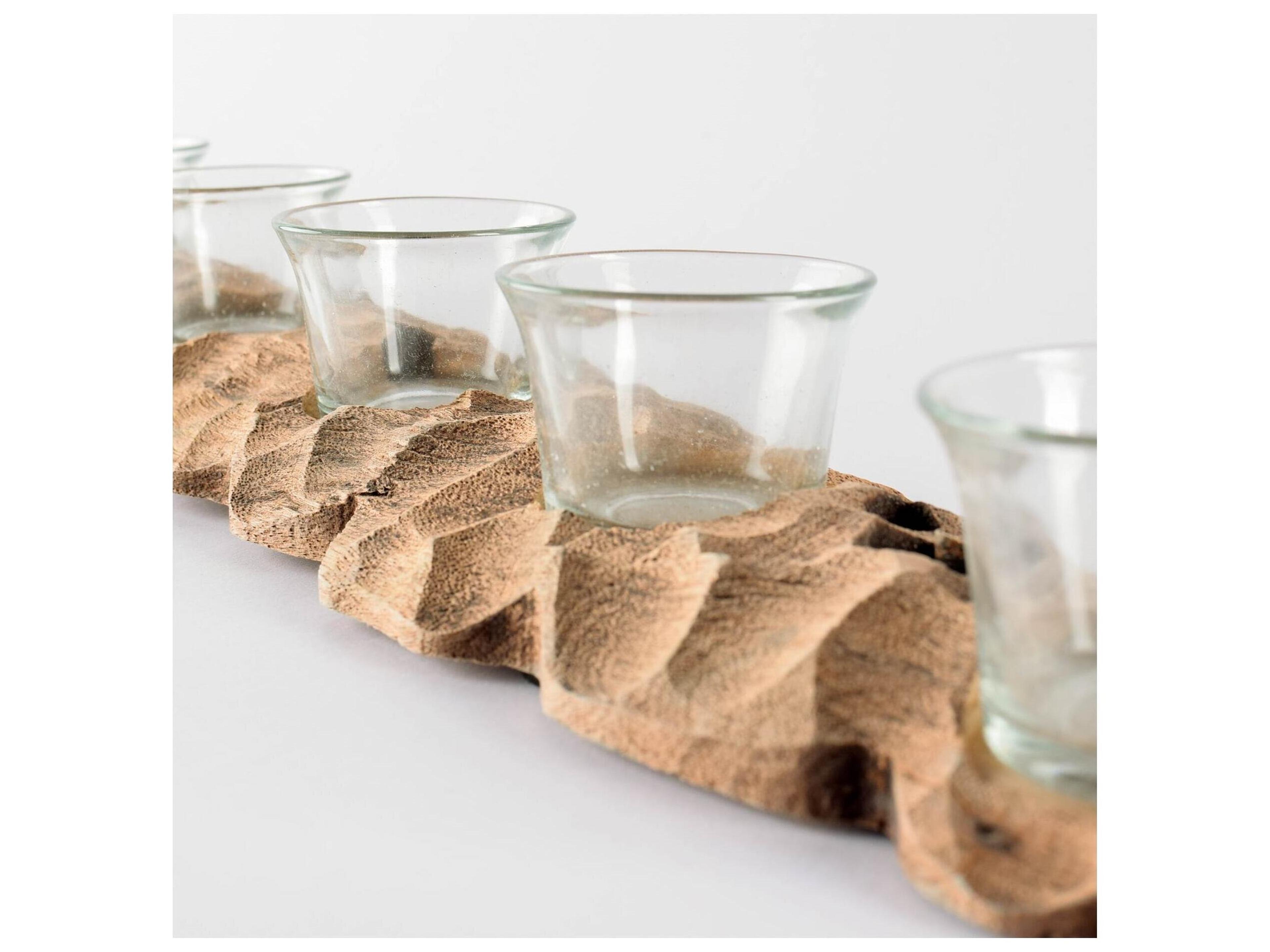 Mercana Yerba Reclaimed Mango Wood Five Tealight Table Candle Holder