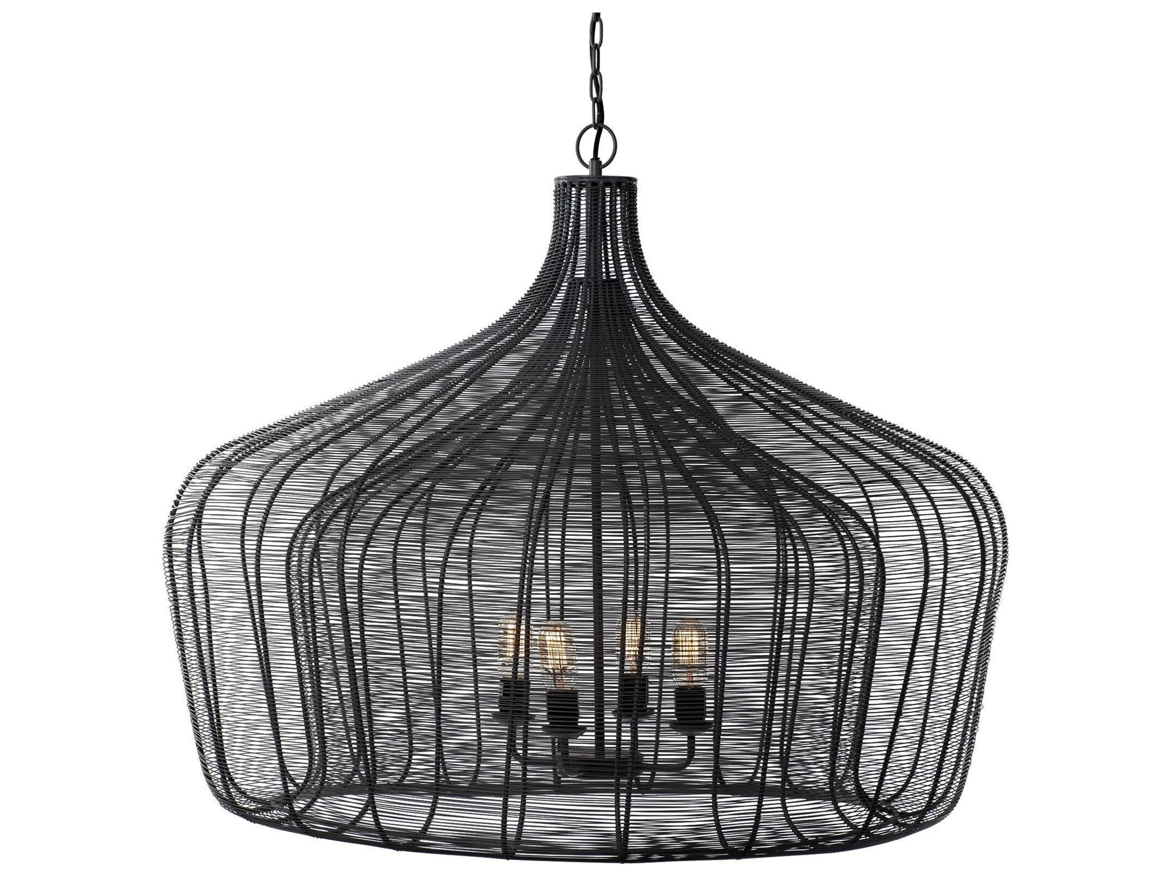 Mercana Camila (40"x31") Black Metal Mesh-Style Four Bulb Chandelier