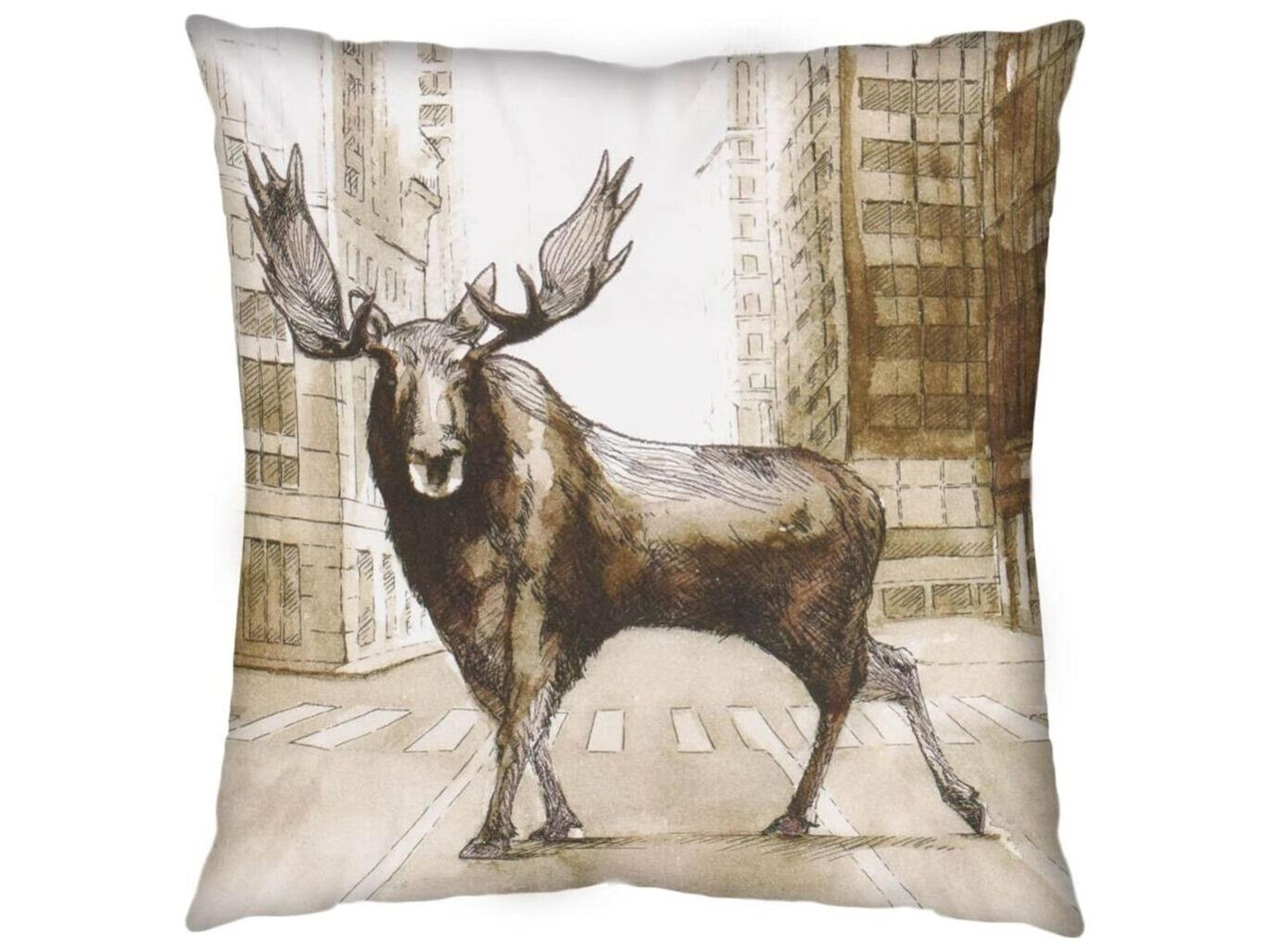 Northstreet II 18 x 18 Brown Moose City Crossing Decorative Pillow Cover