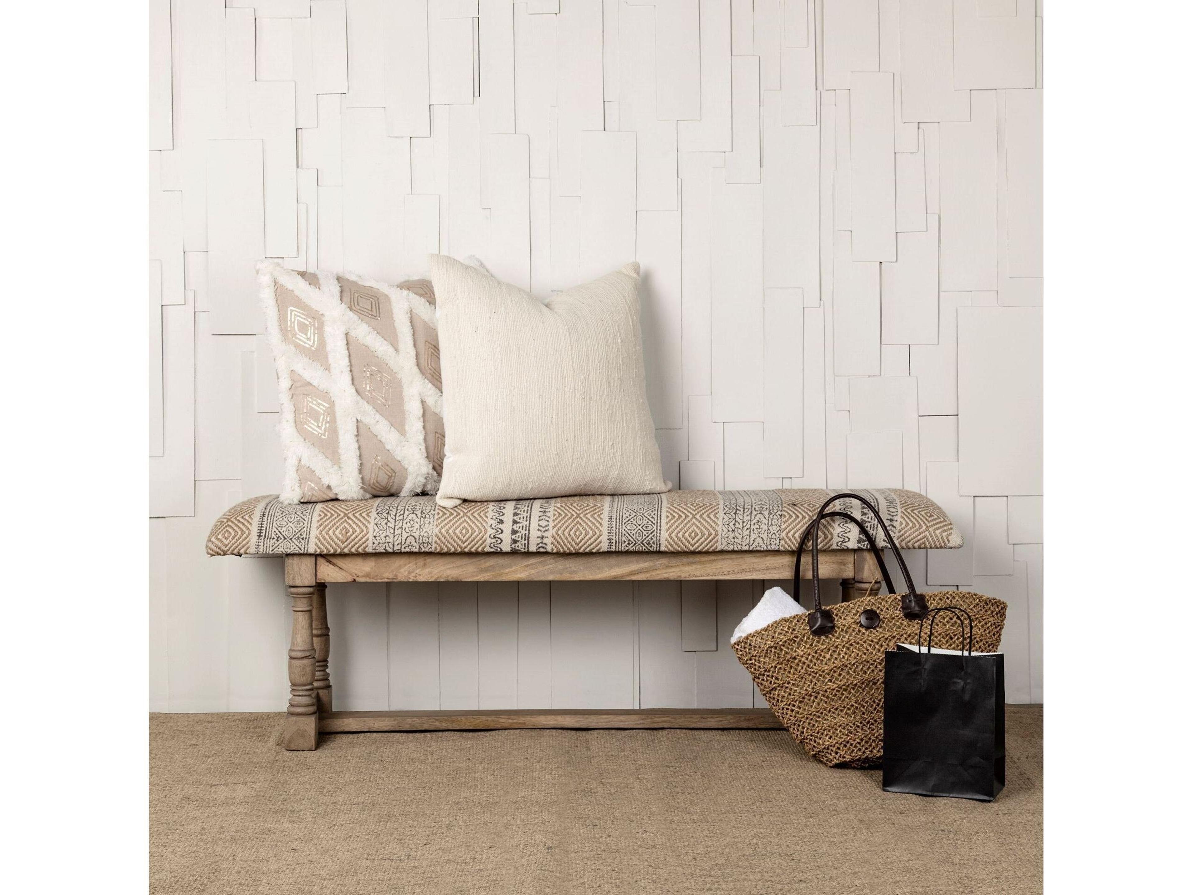 Mercana Greenfield II 59L x 14W Patterned Tan Upholstered Wood Frame Accent Bench